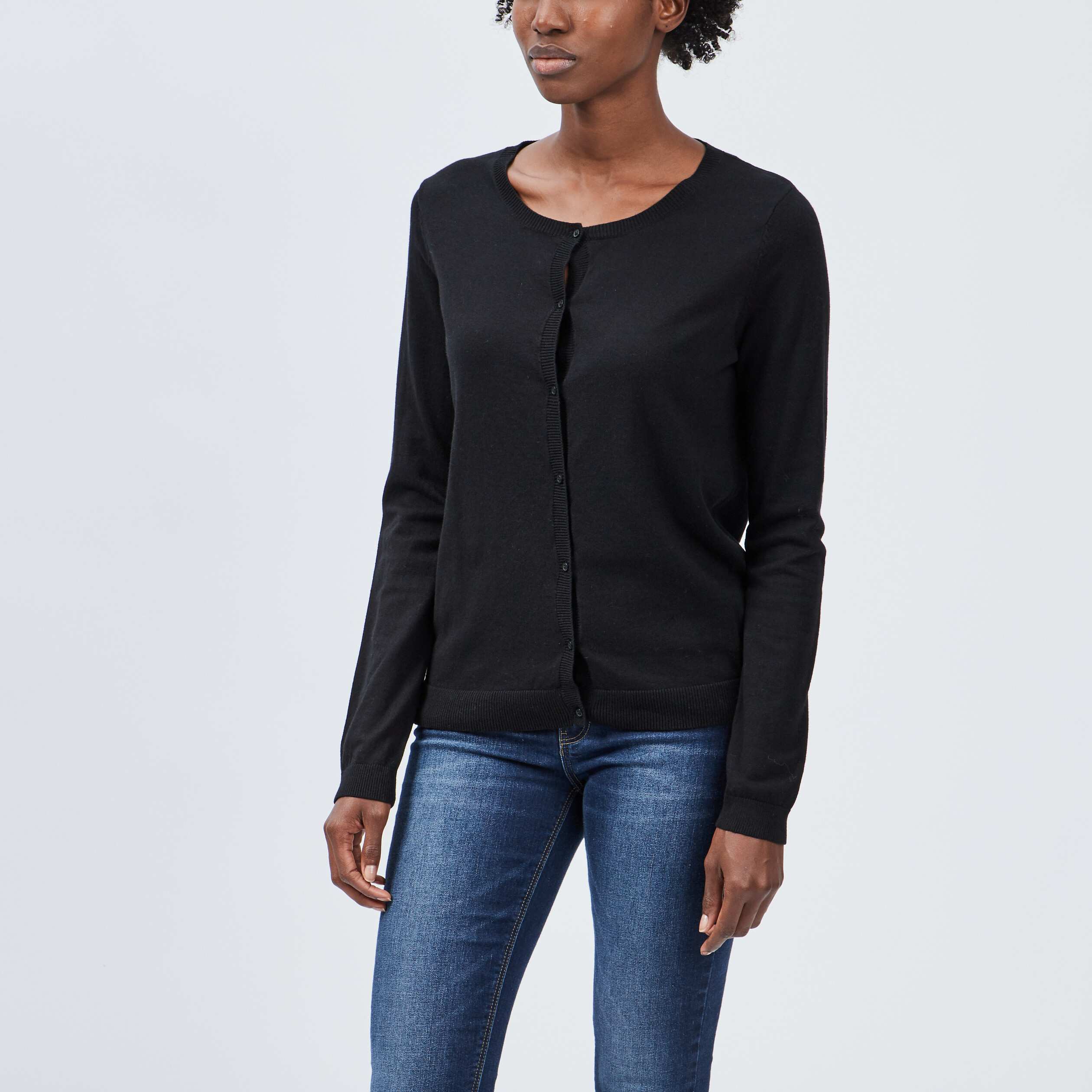 Gilet manches longues boutonné noir femme | La Halle