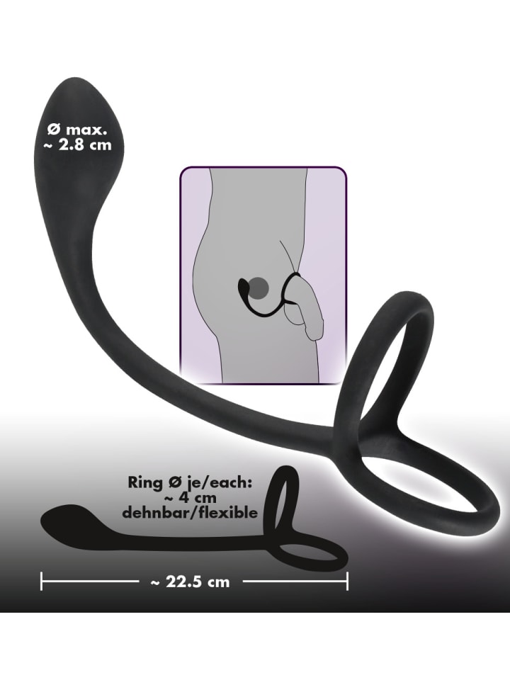 Black Velvets Analplug mit Penisring Cock & ball ring with butt plug in schwarz günstig kaufen 16 cm