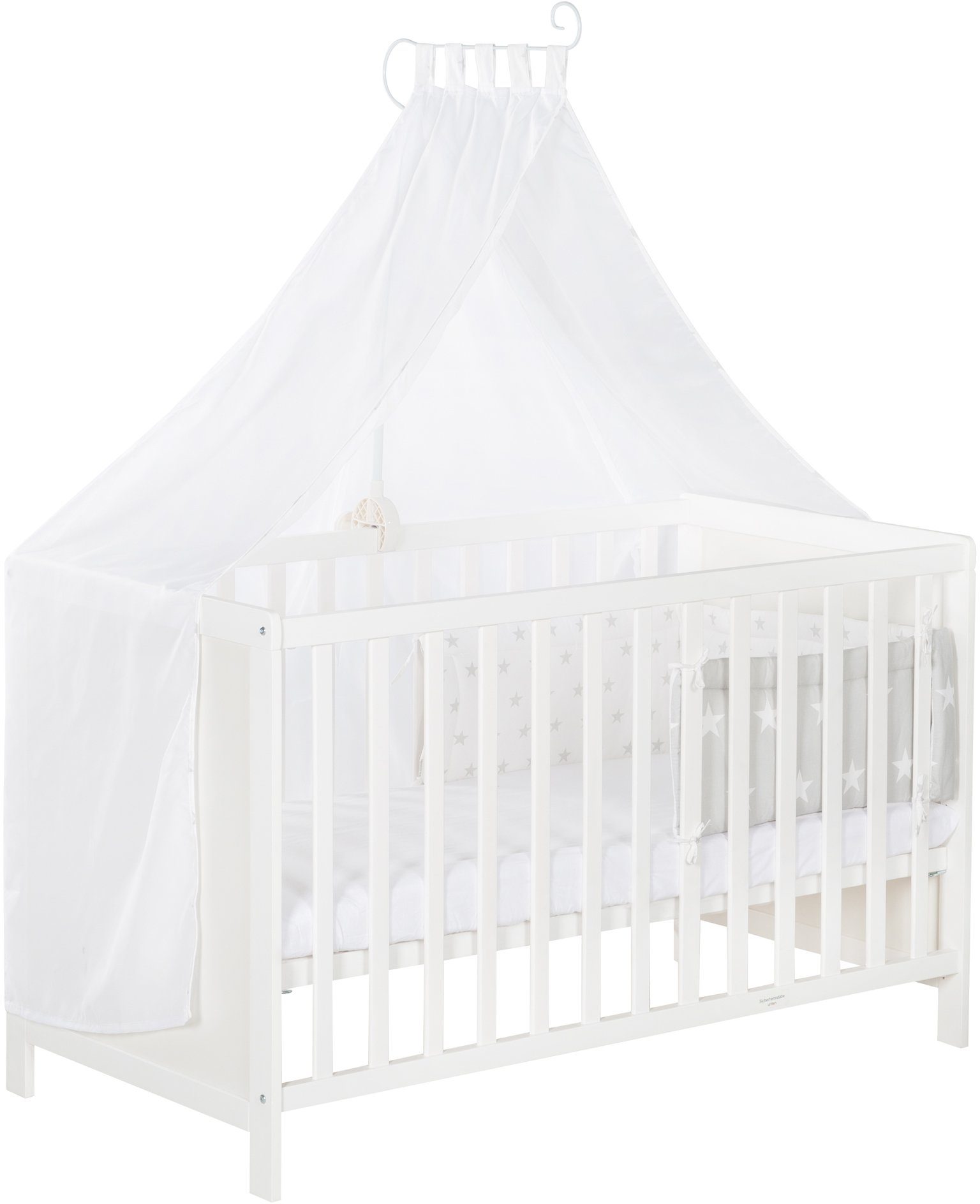 roba® Babybett Multifunktionsbett mit Beistellfunktion, 7-tlg., Lattenrost, Matratze, Nestchen, Bettverkleinerer, Himmel, Himmelstange