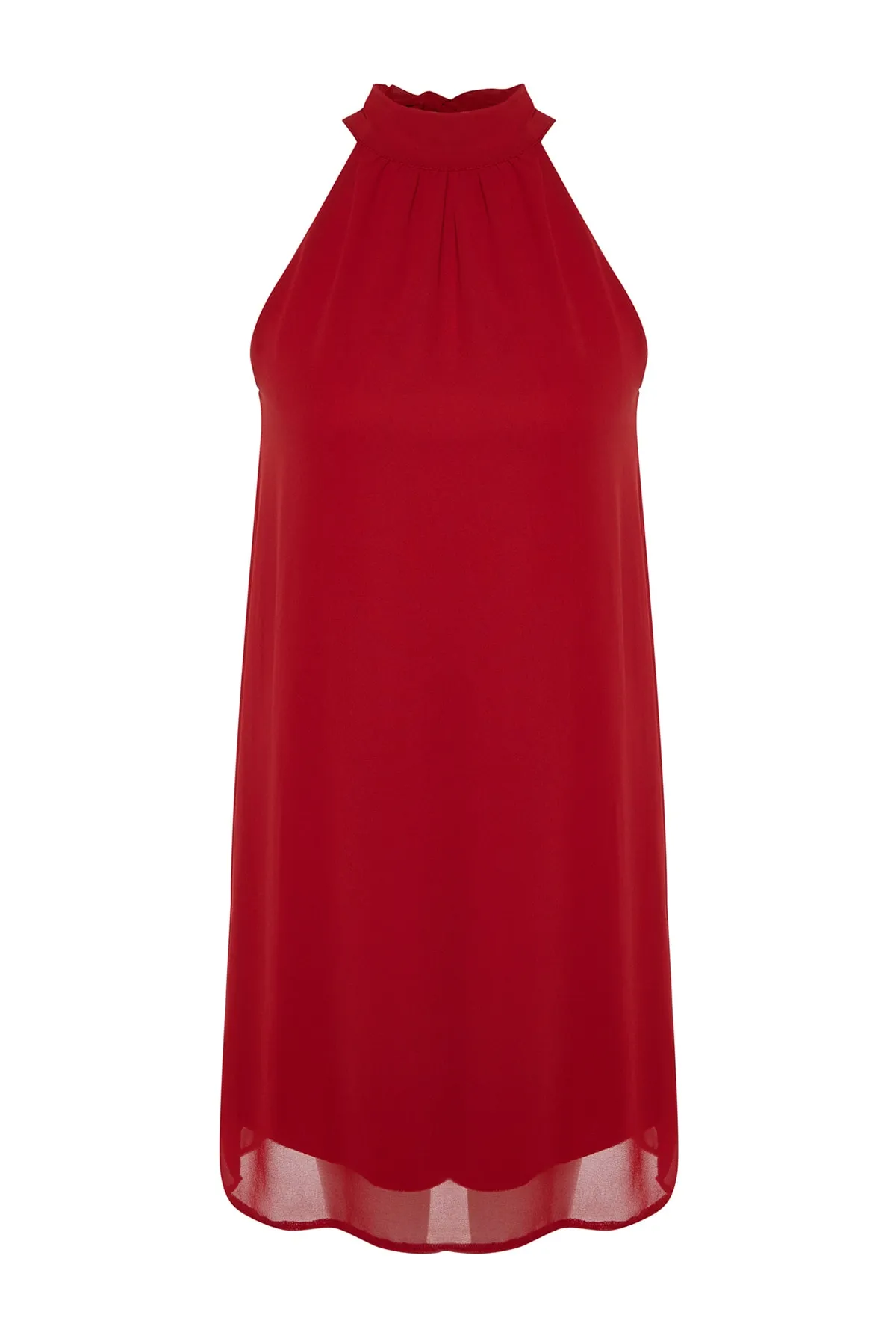 Trendyol Collection  Rotes gerade geschnittenes Mini-Webkleid mit Neckholder und Neckholder TWOSS23EL01059
