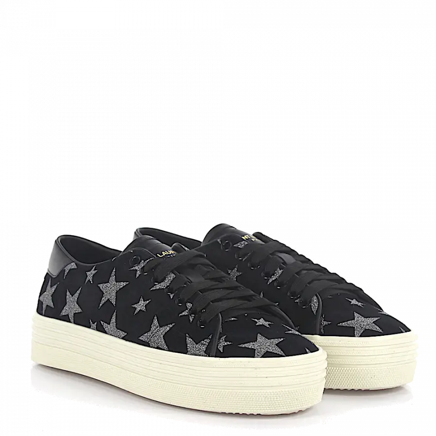 Saint Laurent - Sneaker low Veloursleder Logo schwarz-kombi silber - schwarz