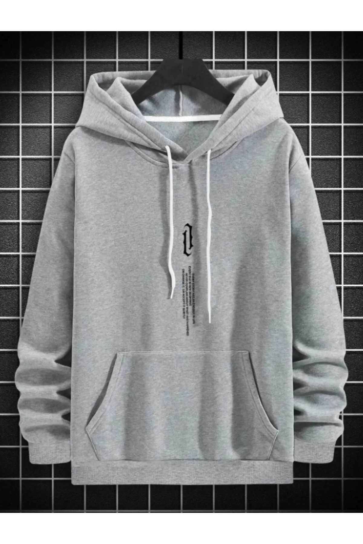 MOONBULL  Graues Oversize-Kapuzensweatshirt mit vertikalem Aufdruck