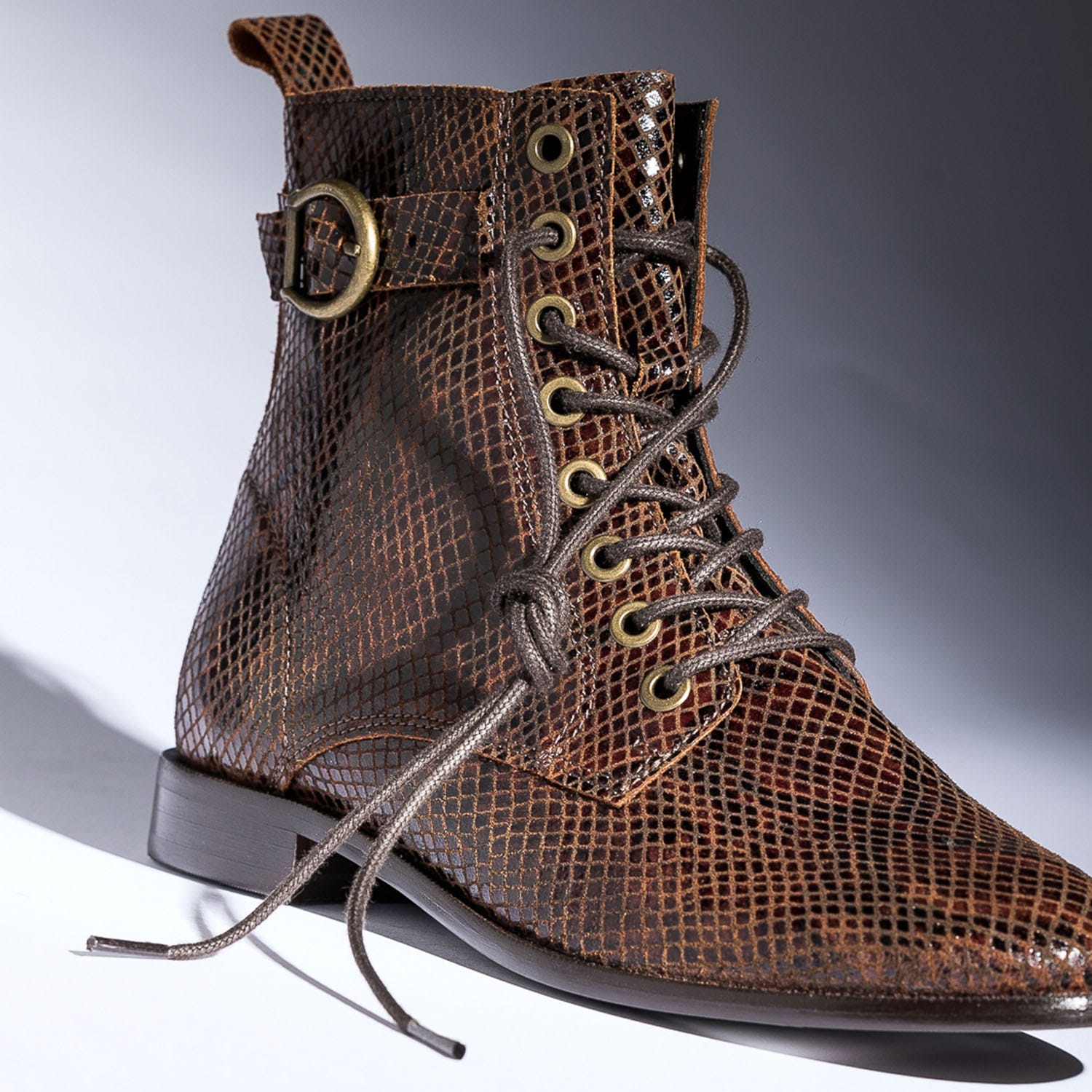 Bottine cognac cuir effet python