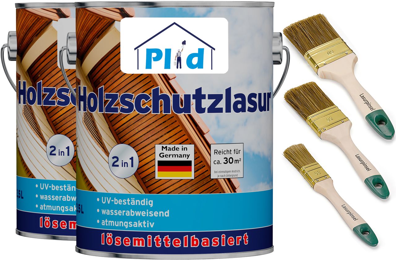 Plid Premium Holzschutzlasur Holzlasur Holzschutz Holzgrundierung Set Nussbaum
