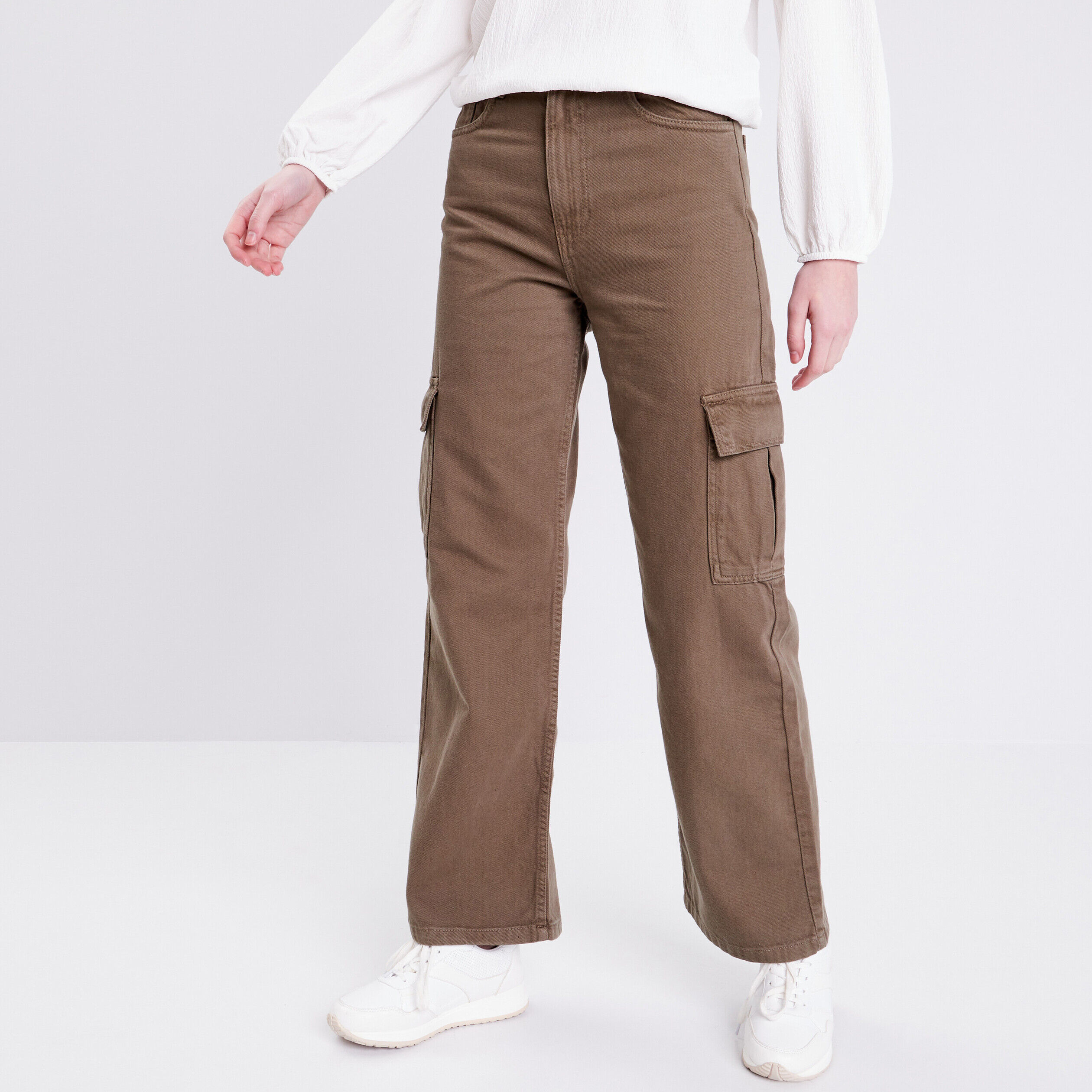 Jeans wide leg cargo vert foncé femme | Cache Cache