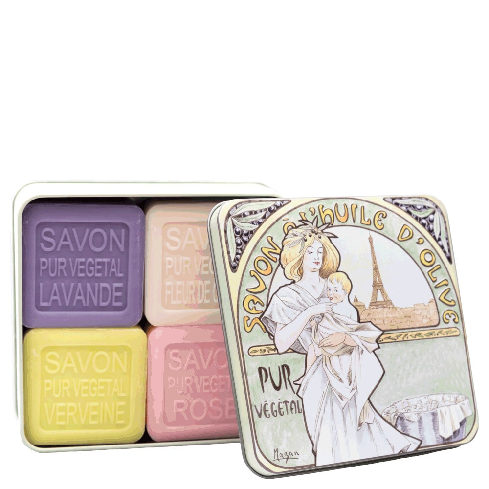 La savonnerie de nyons Coffret de 4 Savons (Lavande, Verveine,Fleur de Coton, Rose) Mucha Savon