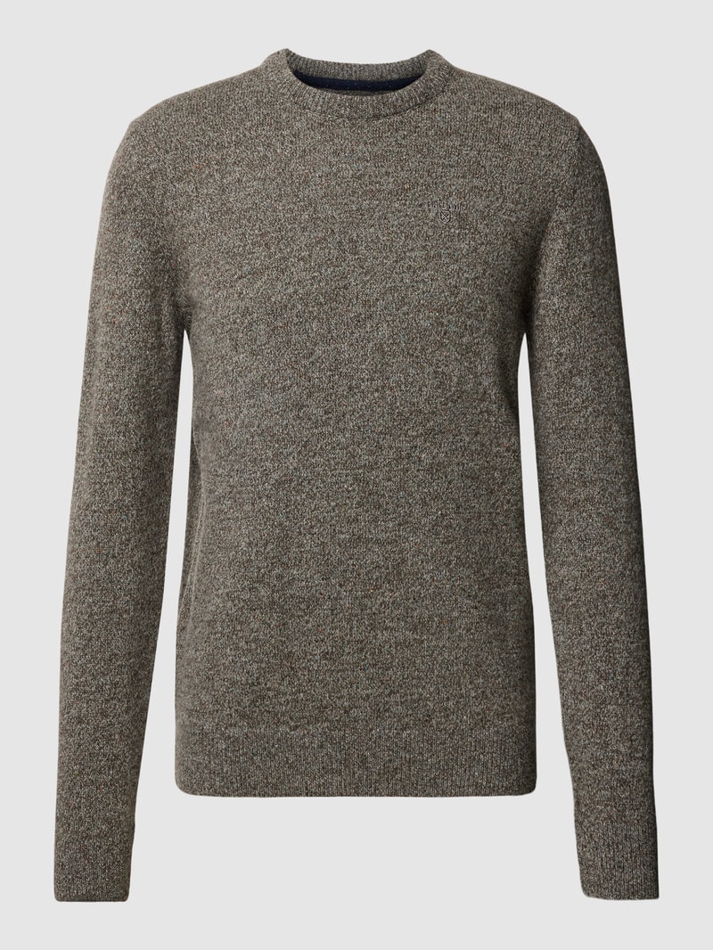 Strickpullover in Melange-Optik aus Woll-Mix mit Seiden-Anteil in taupe