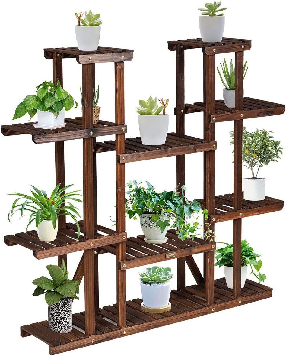 KOMFOTTEU Pflanzentreppe Pflanzenregal, 125 x 25 x 114cm, aus Tannenholz