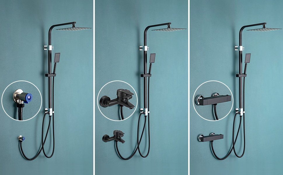 Auralum Duschsäule Auralum Regendusche ohne Armatur Regendusche Schwarz Edelstahl