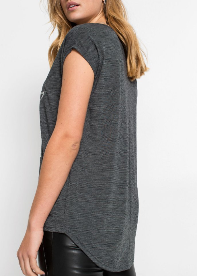 Longshirt mit silbernem Druck