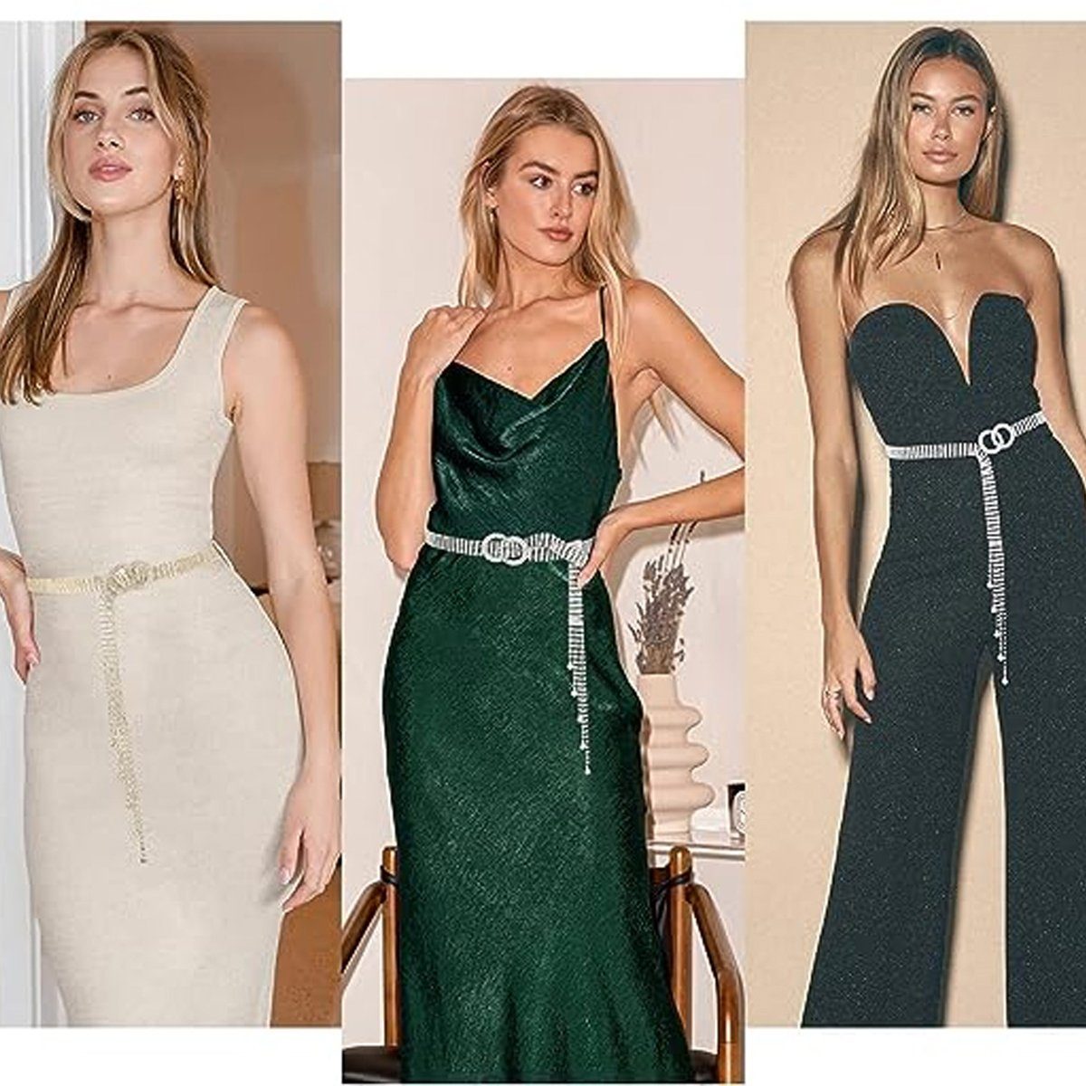Houhence Kettengürtel Frauen Strass Gürtel für Kleid Diamantkette Gürtel Kristall glänzend