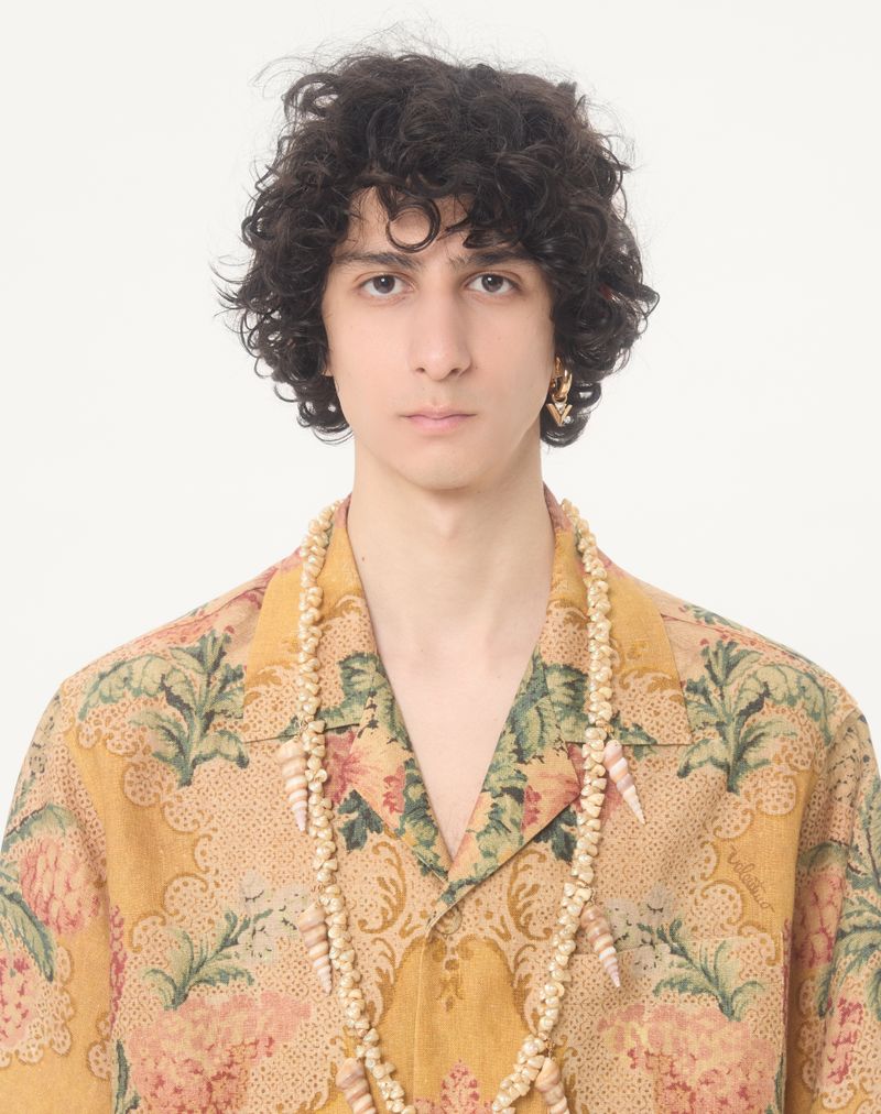 Camisa de boliche de linho com estampa Valentino Apres L'Hiver