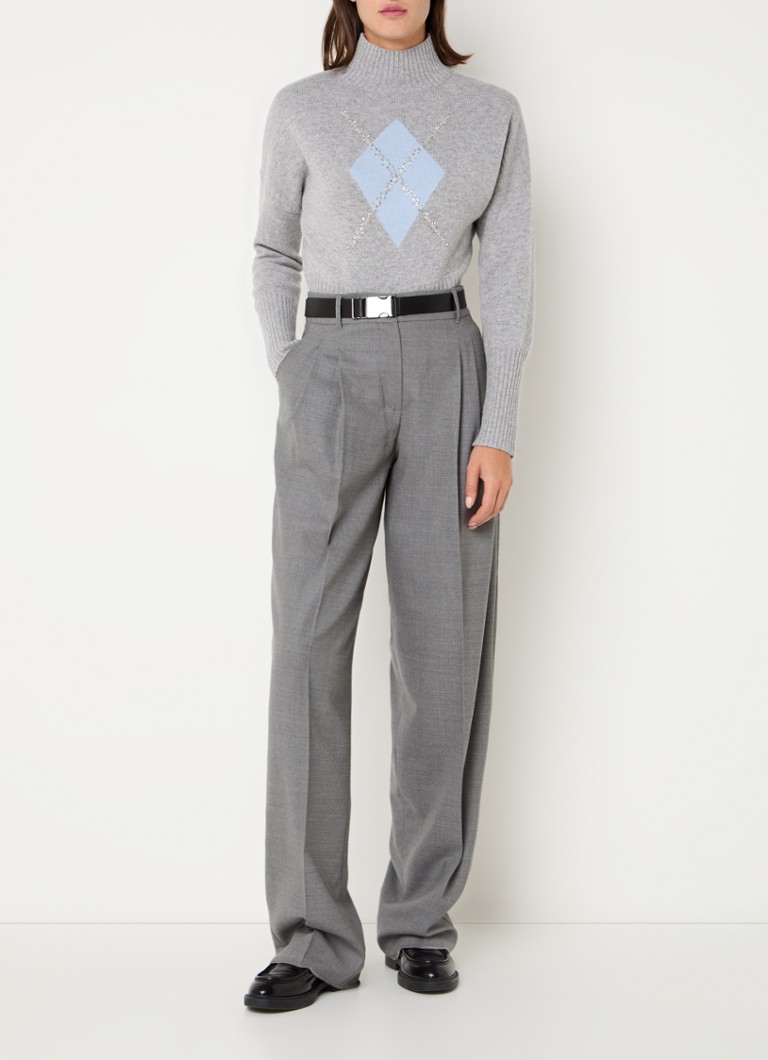 Pantaloni MaxMara Raid cu talie înaltă și croială largă, confecționați din amestec de lână virgină și imprimați cu dungi în relief.