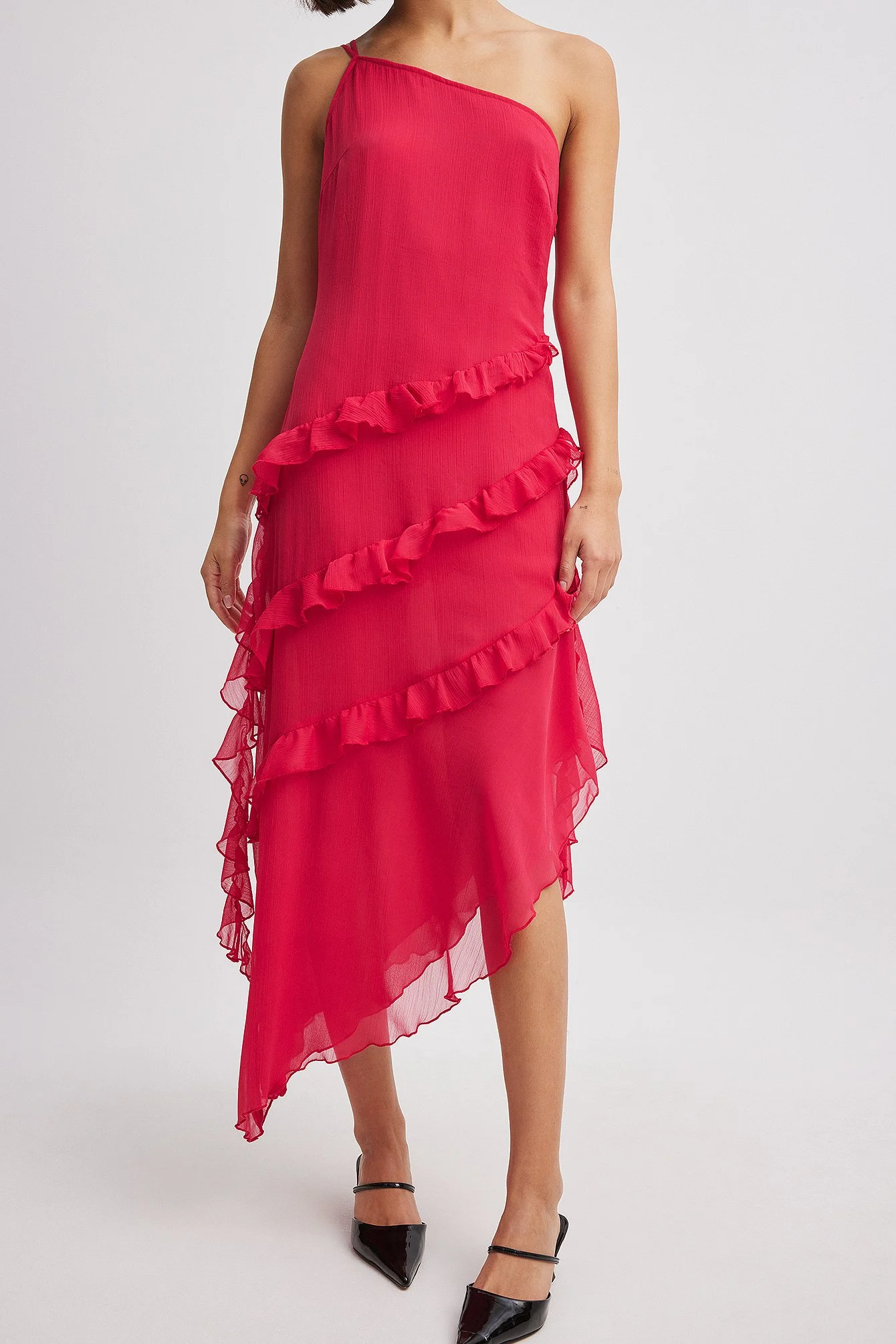 Chiffon-Midikleid mit Rüschen