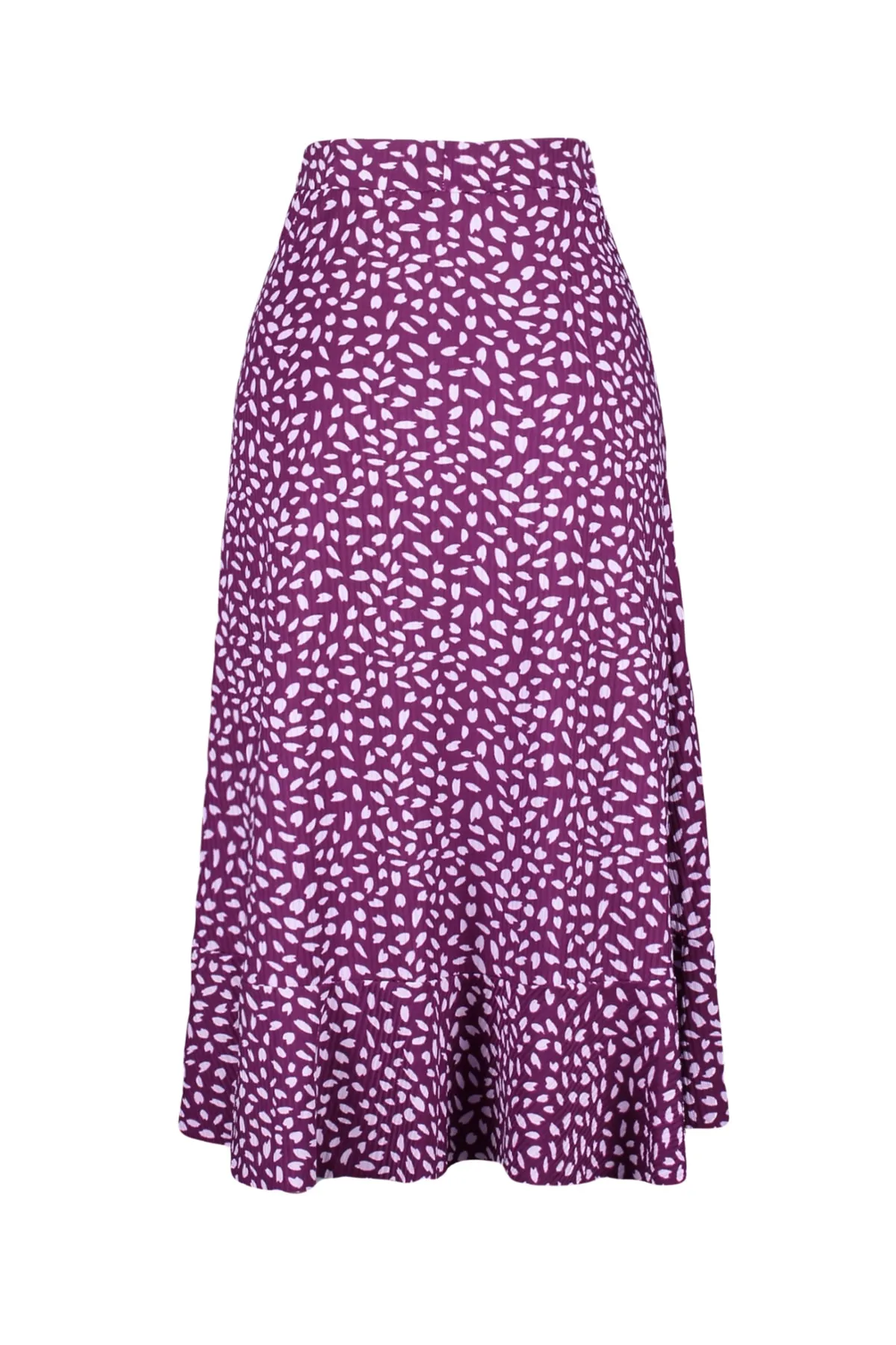 Trendyol Collection  Lila bedruckter High-Waist-Midirock aus Stretch-Strick mit Raffung und Volant TWOSS21ET0029
