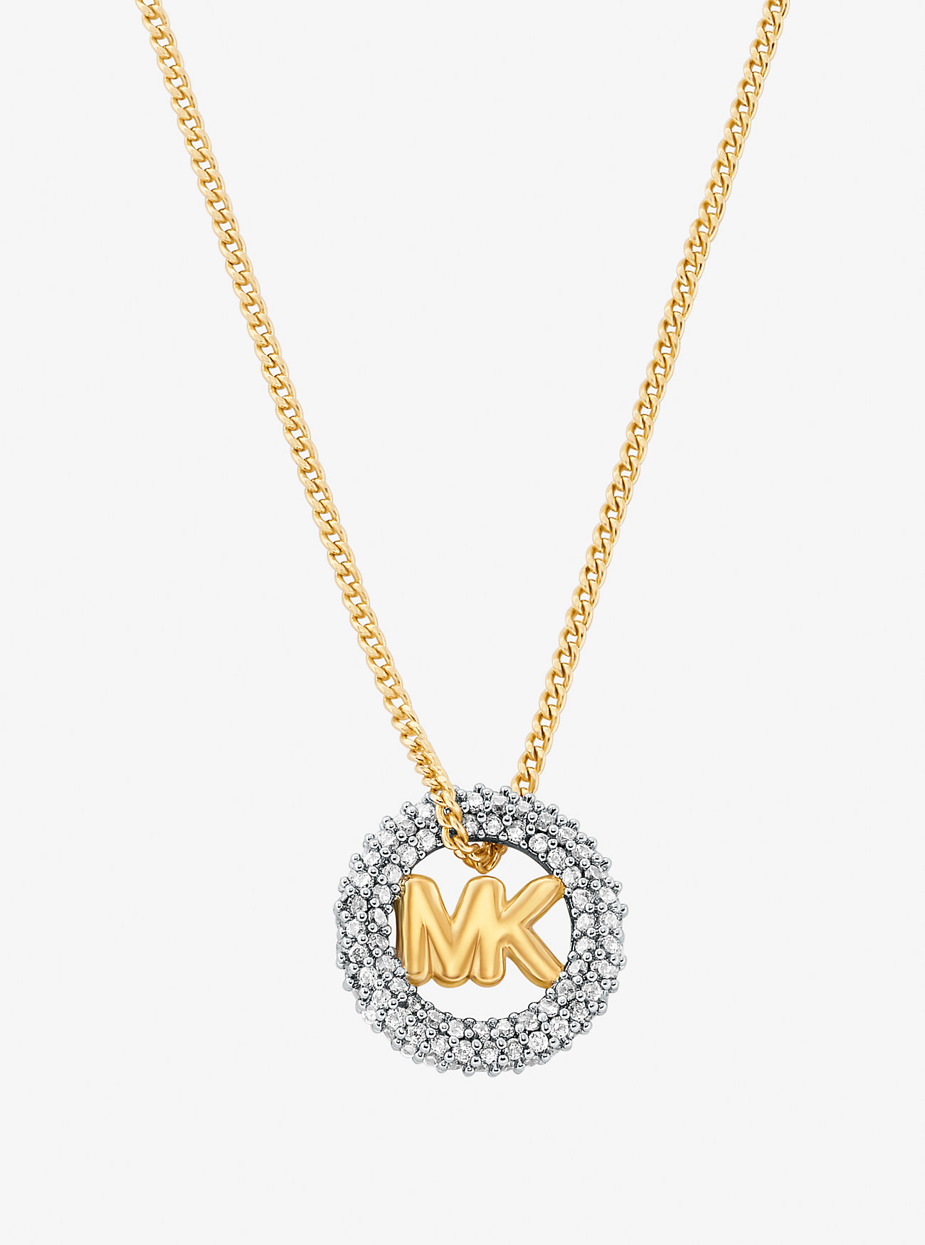 Pavé og Logo Charm Tofarget Halskjede - TWO TONE