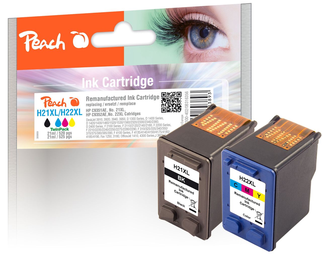 Peach Spar Pack Druckköpfe ersetzt HP No. 21XL, No. 22XL