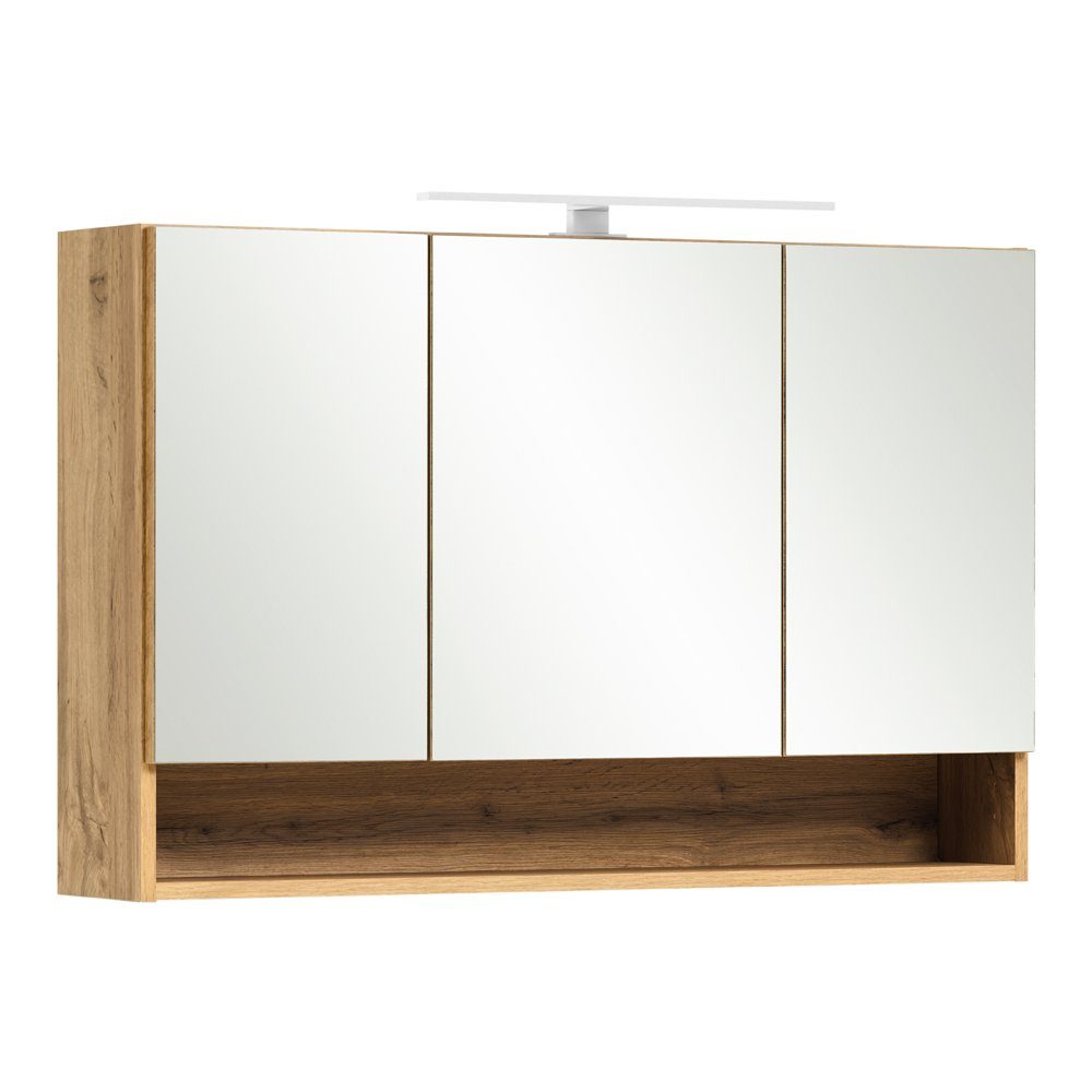 Lomadox Badmöbel-Set KAHLA-03, (3-St), Eiche Baumkantenoptik Waschbecken und Spiegelschrank 181/200/52 cm