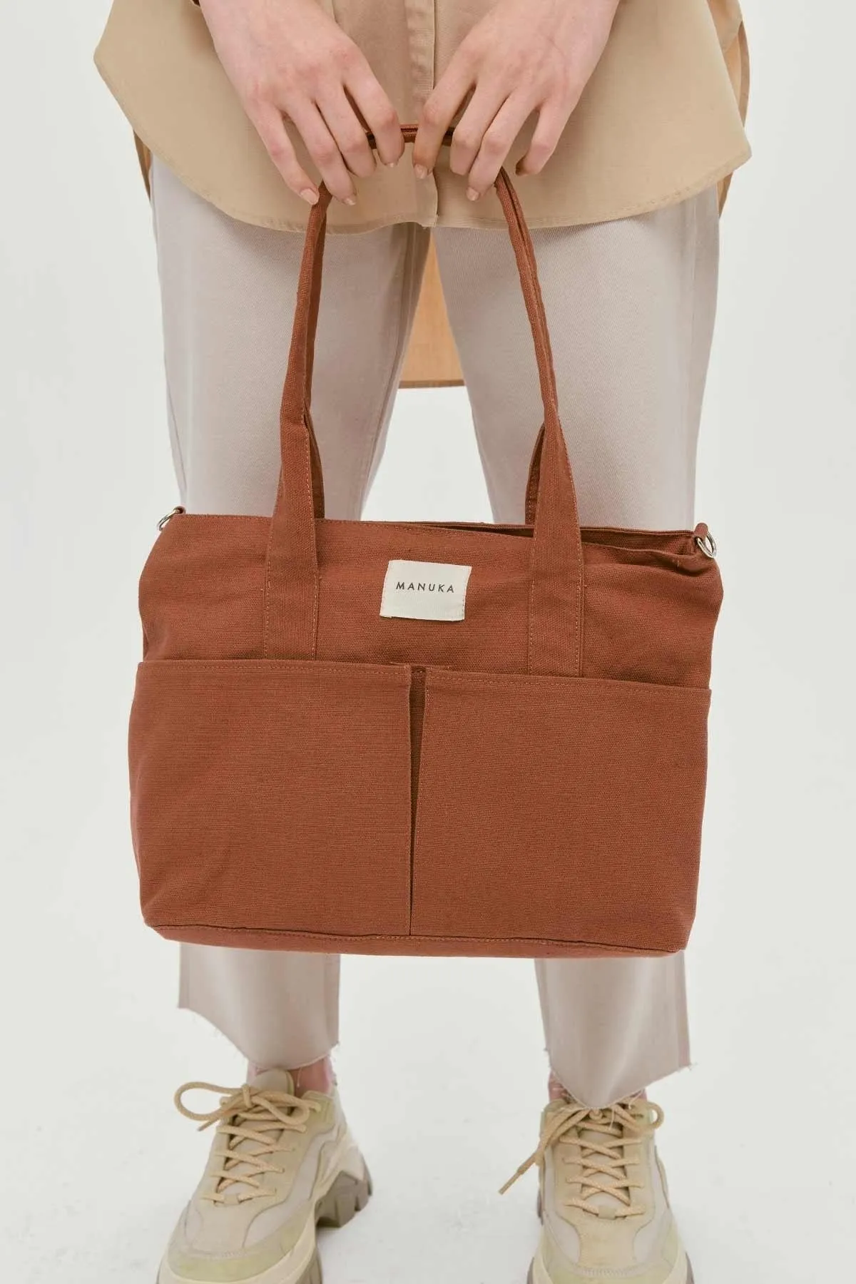 Manuka  Doppeltaschen-Leinentasche Braun