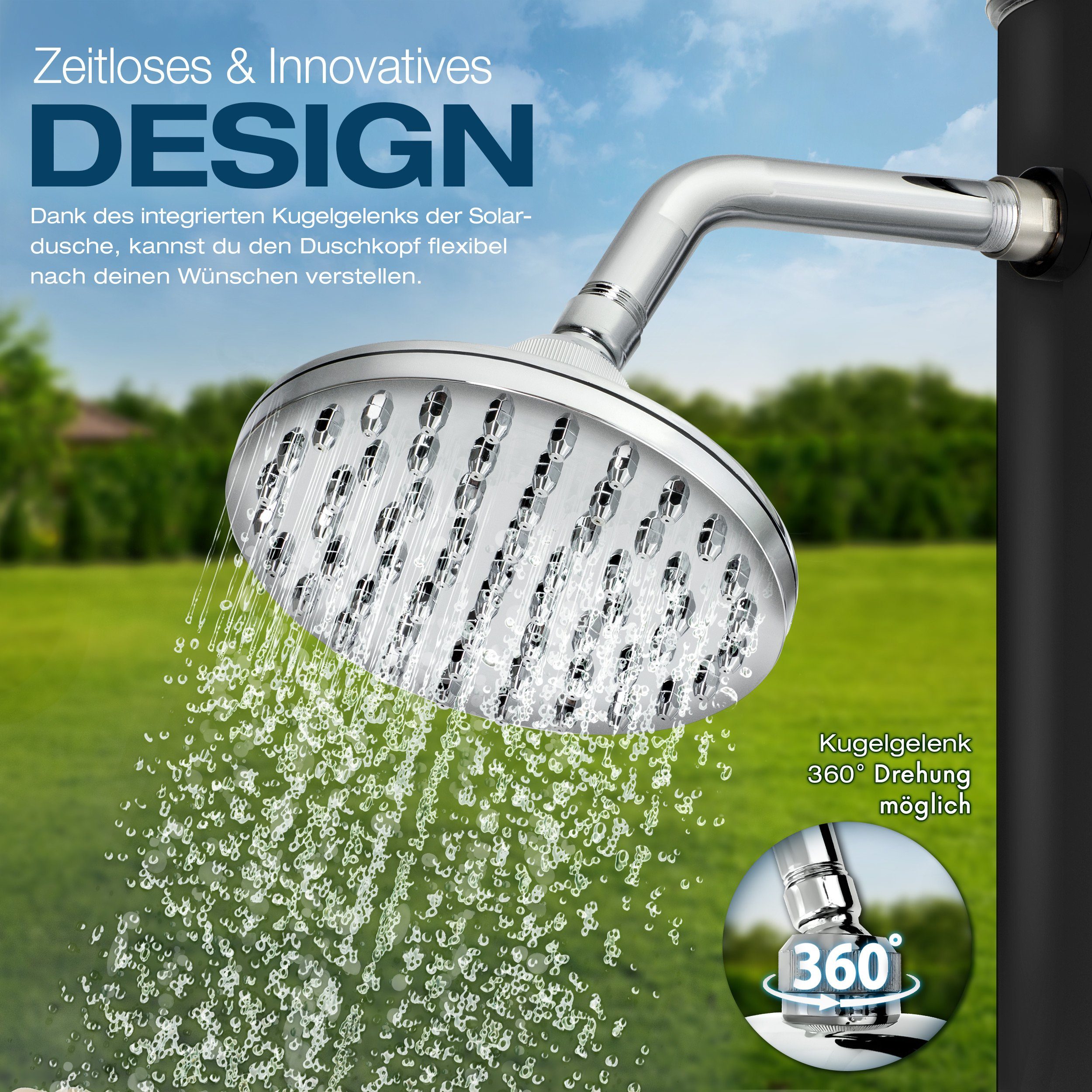 tillvex Solardusche Solar Gartendusche 20 Liter inklusive Schutzhaube Solar Garten-dusche, warmes Wasser, Pooldusche Camping, ohne Stromanschluss