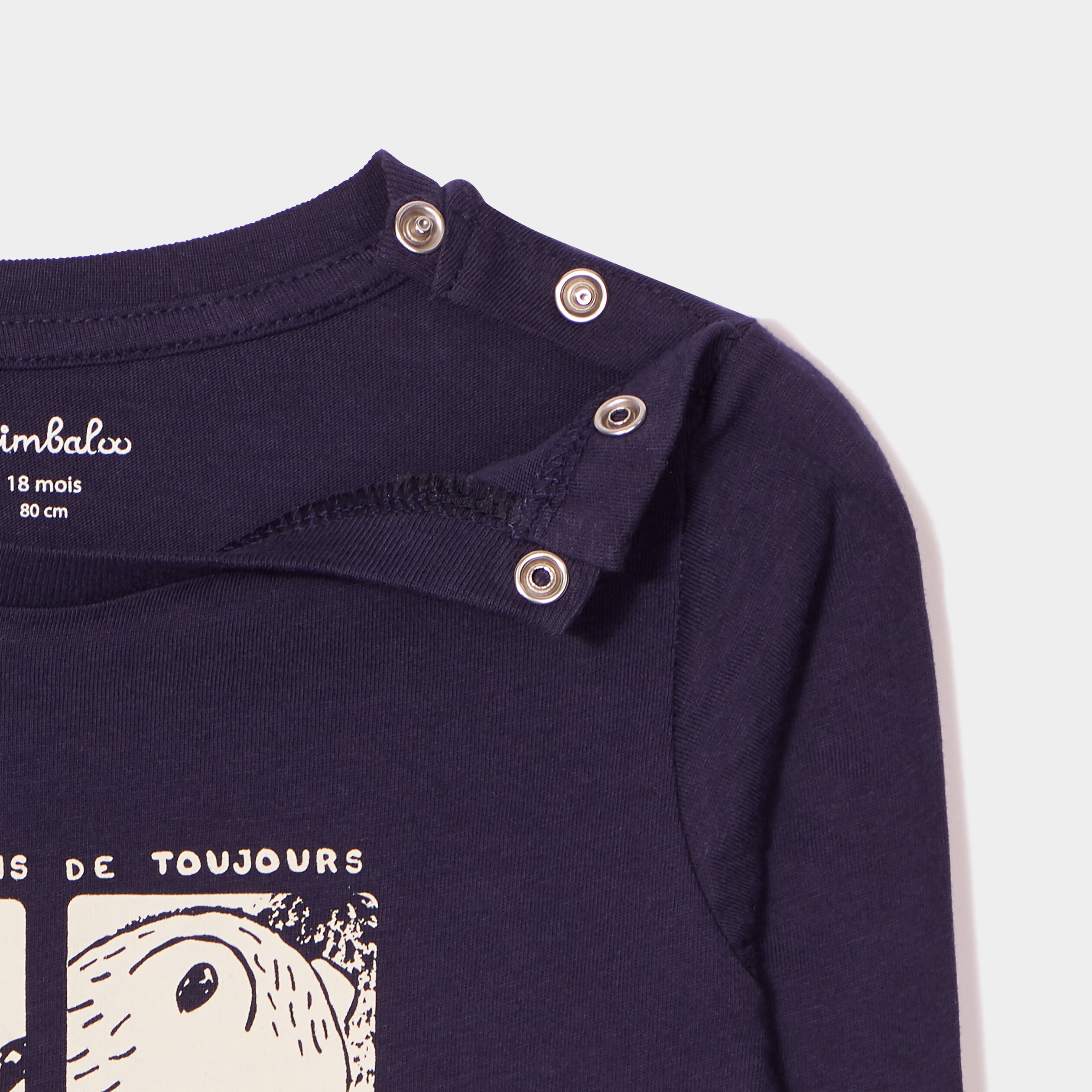 T-shirt épaule boutonnée manches longues bleu marine bébé garçon | La Halle