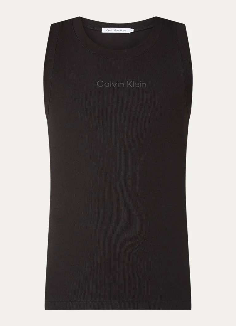 Calvin Klein Prążkowany Top Bez Rękawów Z Logo