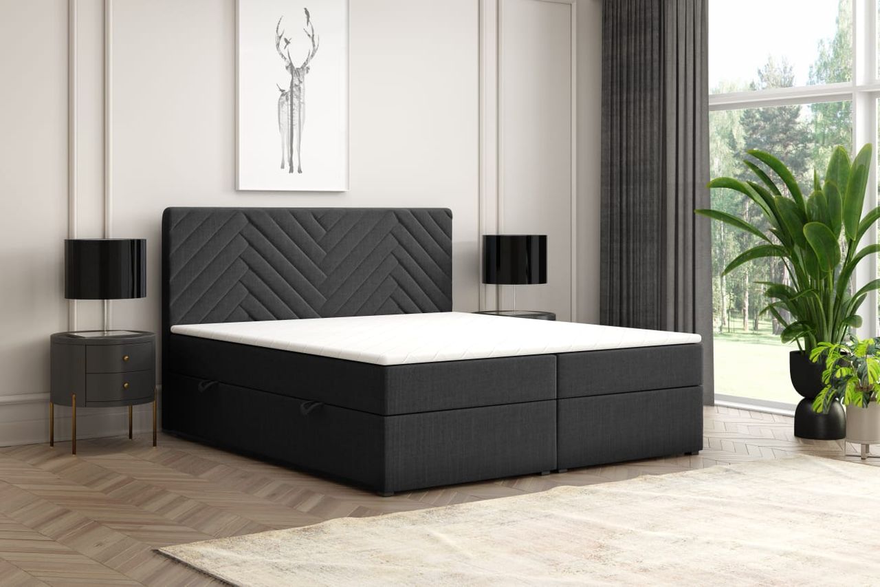 Möbel Punkt Boxspringbett MALIBU mit Bettkasten 180 x 200 cm Webstoff Schwarz Bett Bettkasten Hotelbett