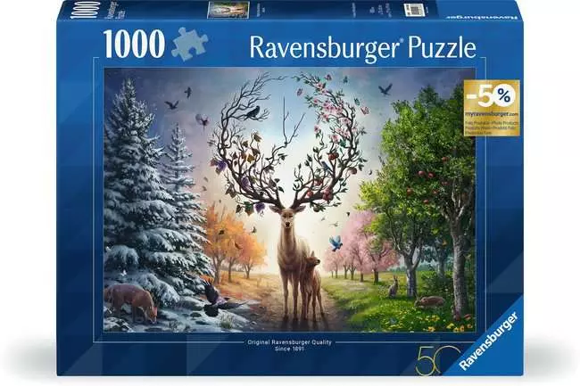 Puzzle 1000 Teile - Der magische Hirsch und die vier Jahreszeiten
