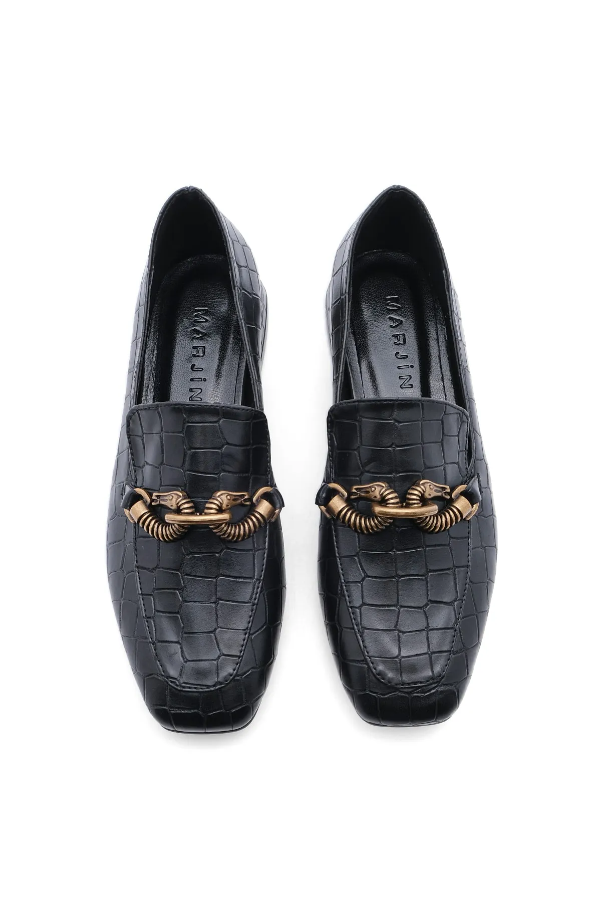Marjin  Damen Loafer Chain Accessoire Mokassin Freizeitschuh Alva schwarz Croco