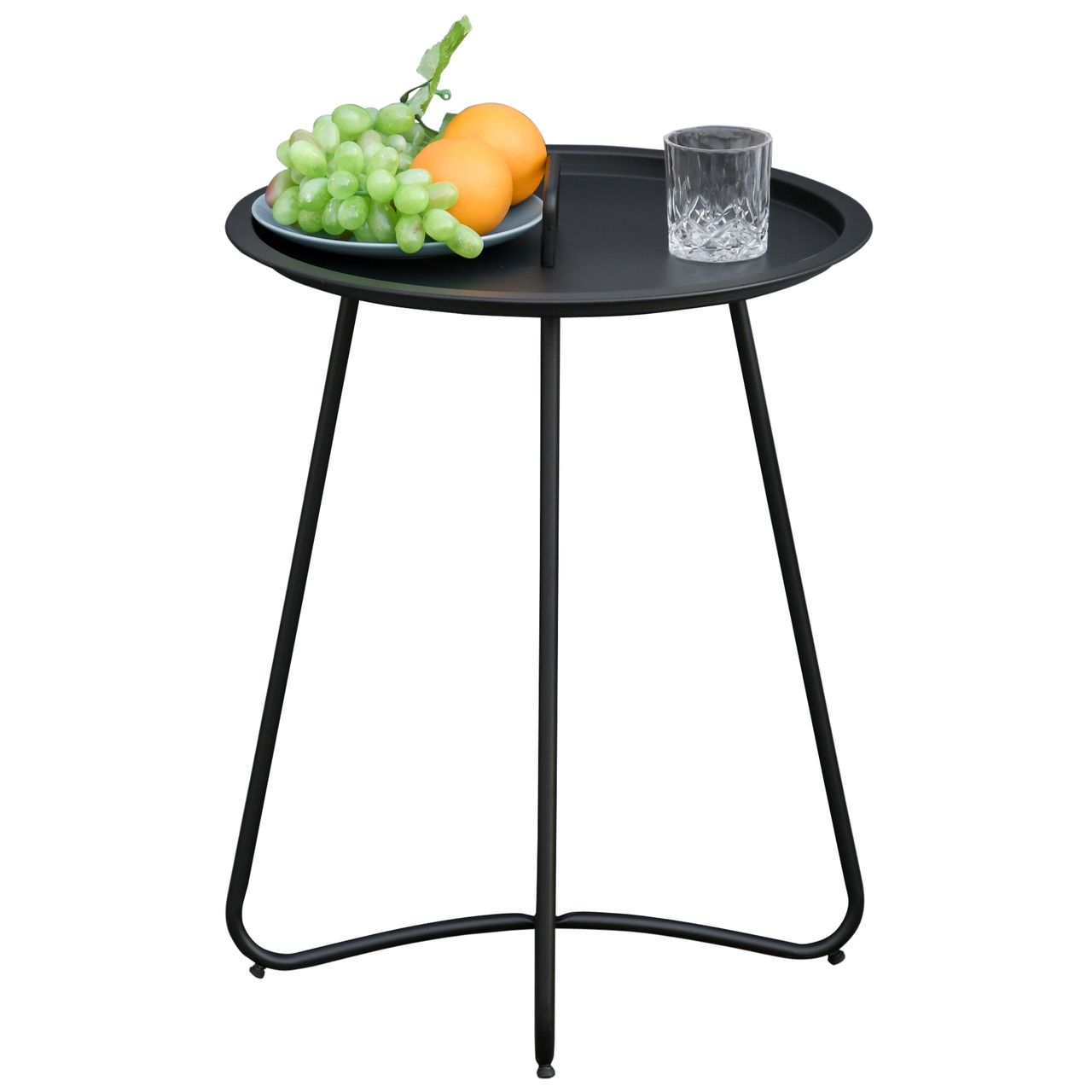Outsunny Beistelltisch für Garten Couchtisch Kaffeetisch mit Tragegriff Wohnzimmer Metall Schwarz Ø46 x 56H cm