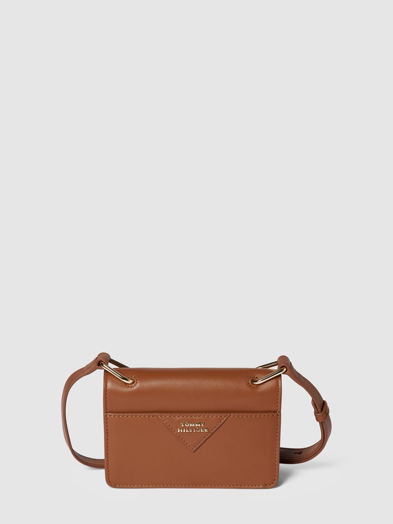 Umhängetasche aus Nappaleder mit Label-Details in cognac