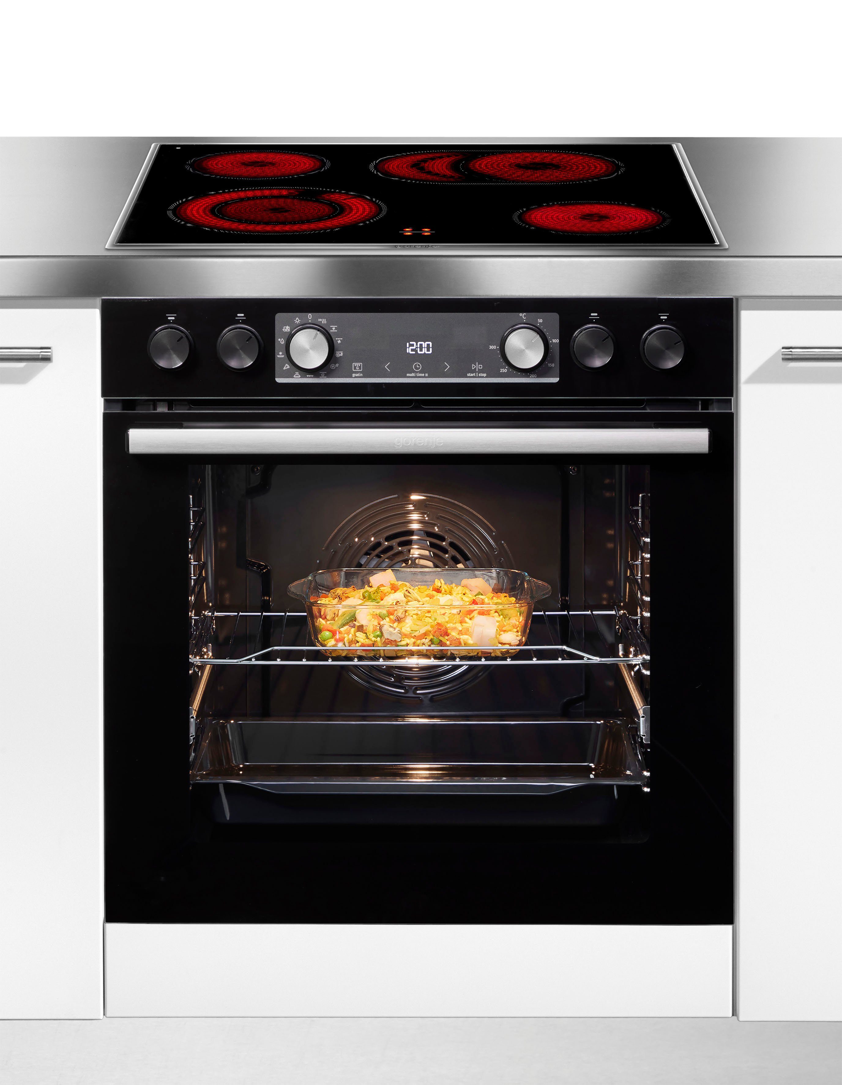 GORENJE Elektro-Herd-Set Black Set 4 Pyrolyse, mit 1-fach-Teleskopauszug, Pyrolyse-Selbstreinigung