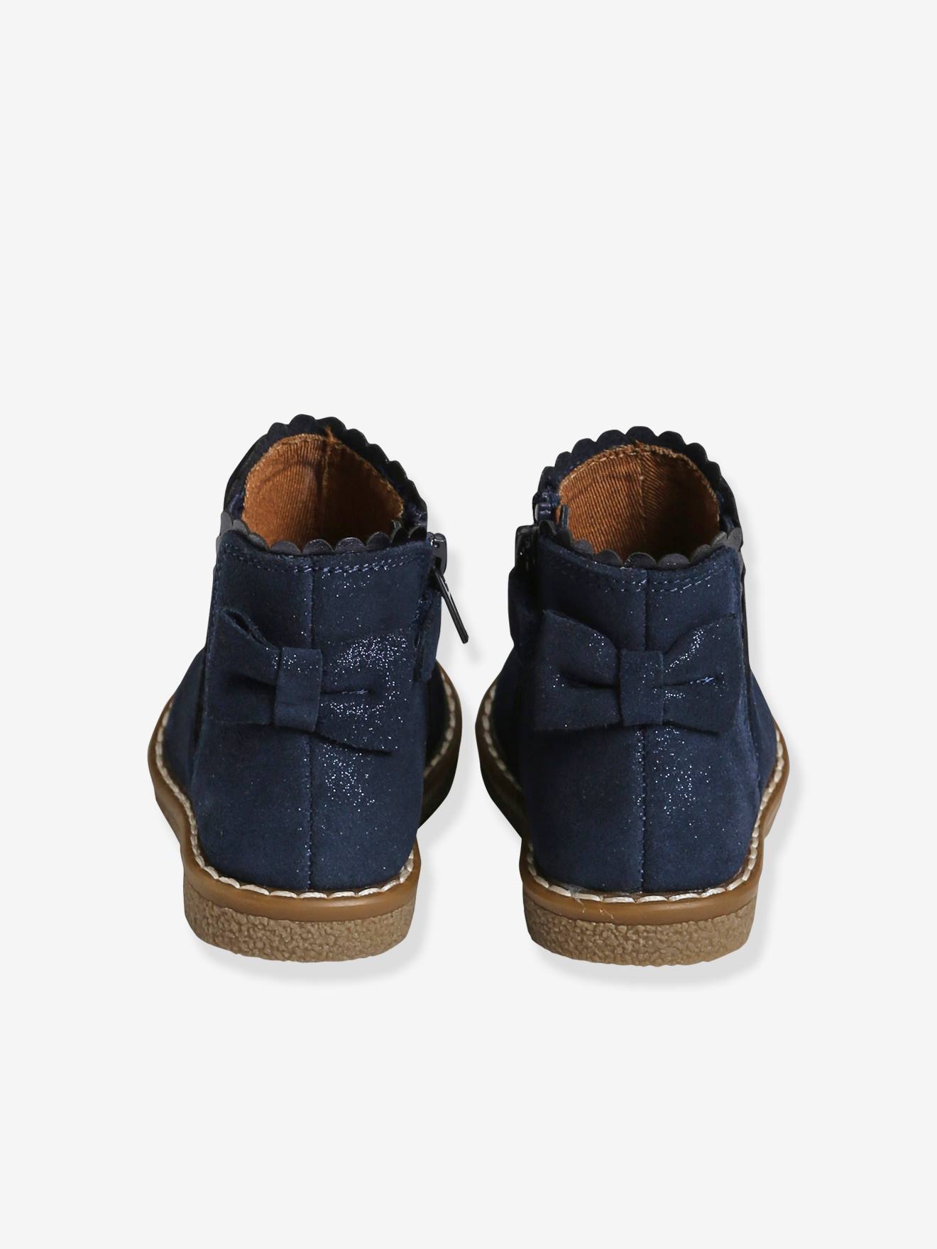 Boots cuir bébé fille élastiqués bleu marine