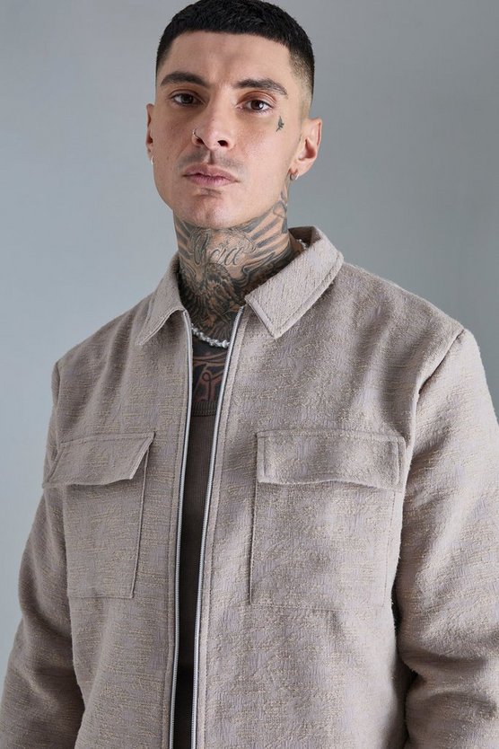 Tall strukturierte smarte Jacquard Cargo-Jacke aus Baumwolle