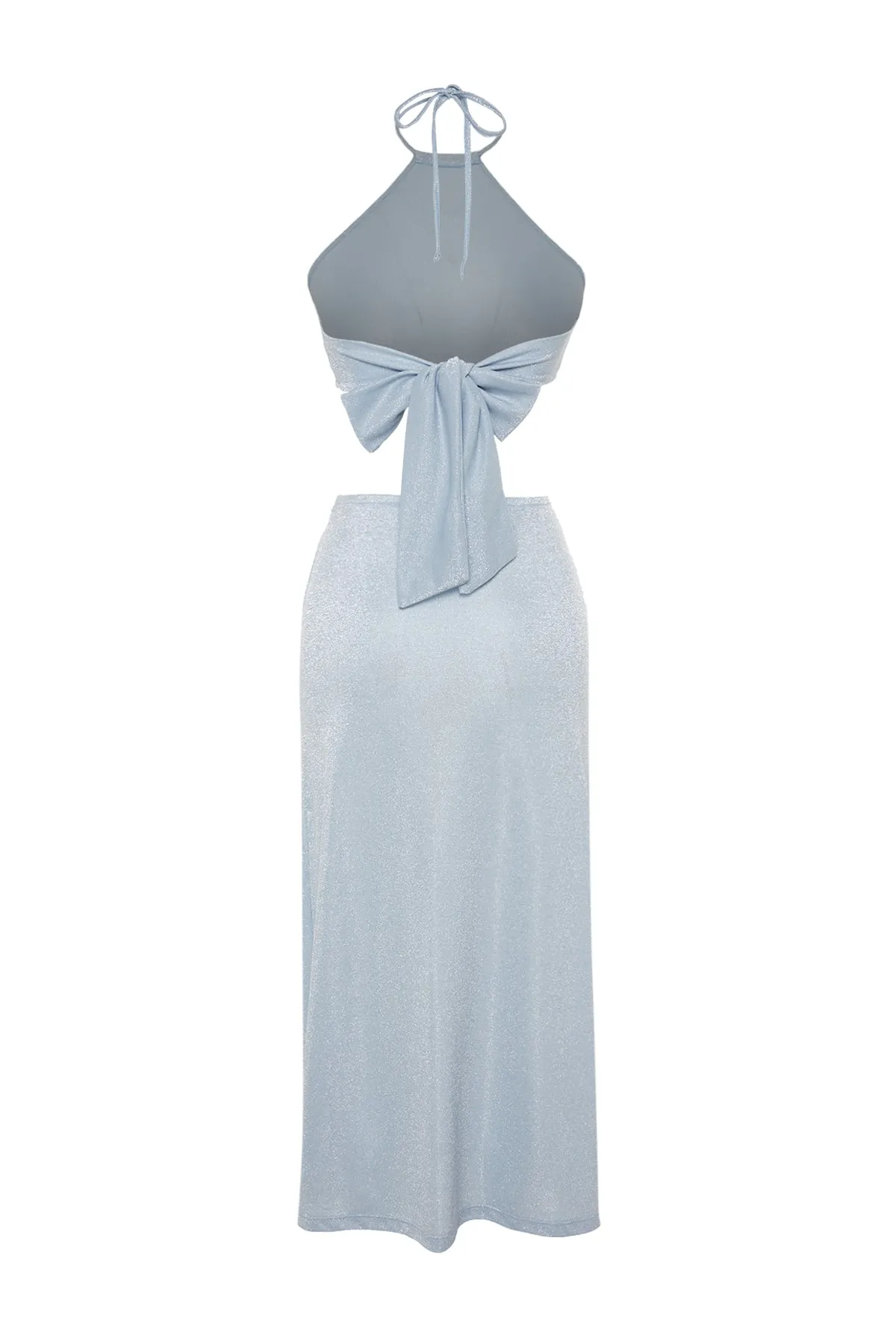 Trendyol Collection  Blaues, tailliertes, gestricktes Maxi-Strandkleid mit Ausschnitten/Fenstern TBESS23EL00120