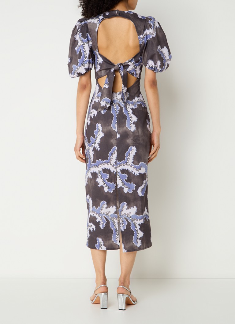 Rochie midi tunică Laagam Provence cu imprimeu floral și spate deschis.