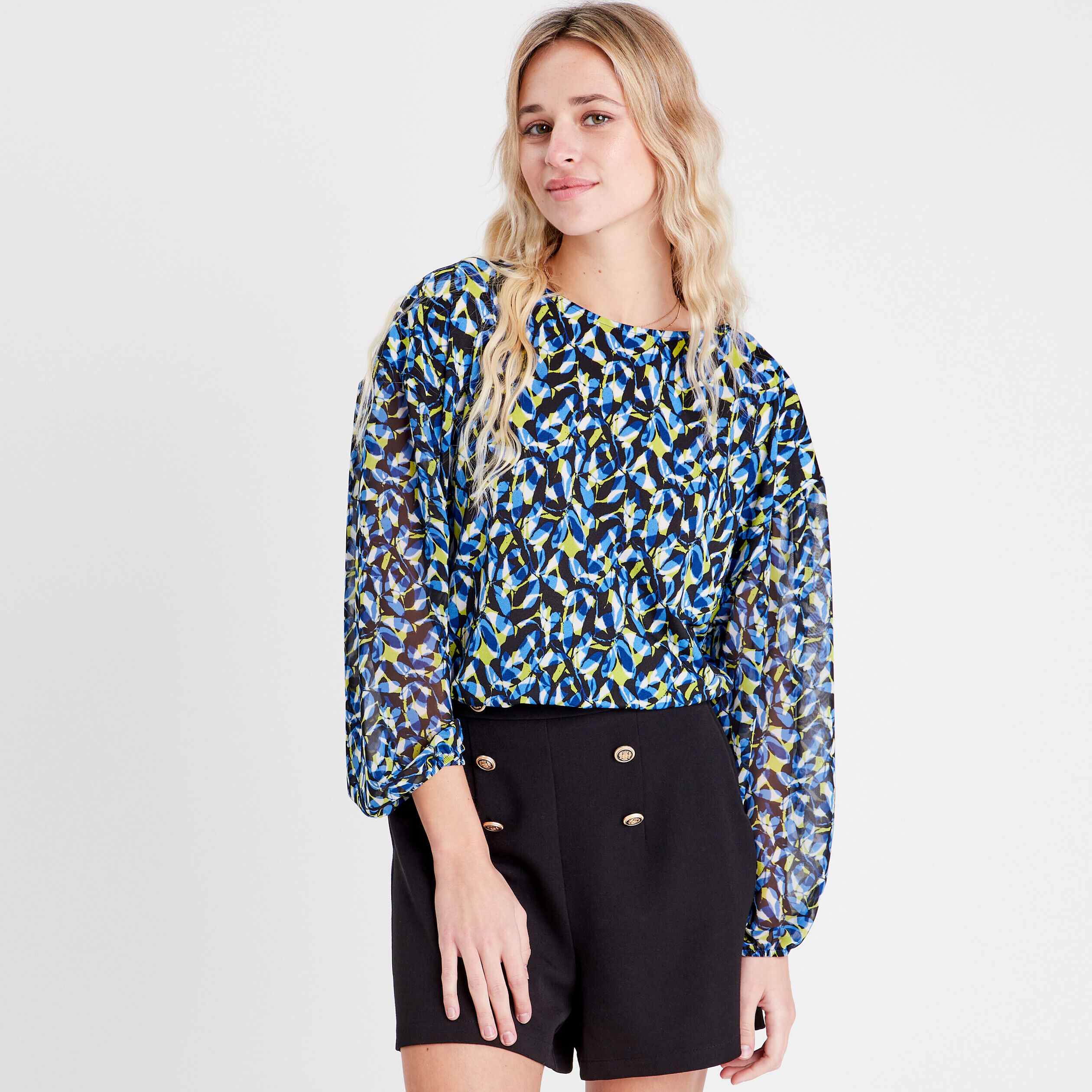 Blouse manches longues vert kaki femme | Cache Cache