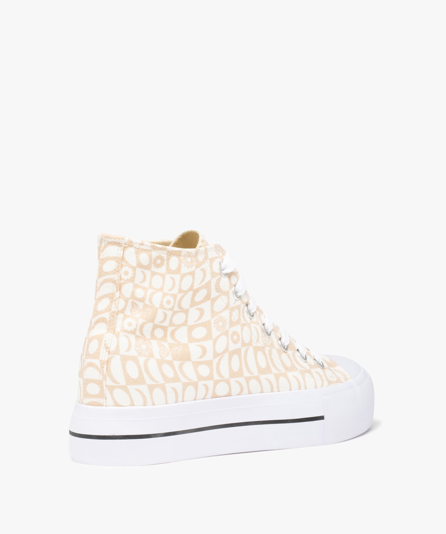 Baskets femme mid-cut en toile imprimée damier beige | GEMO
