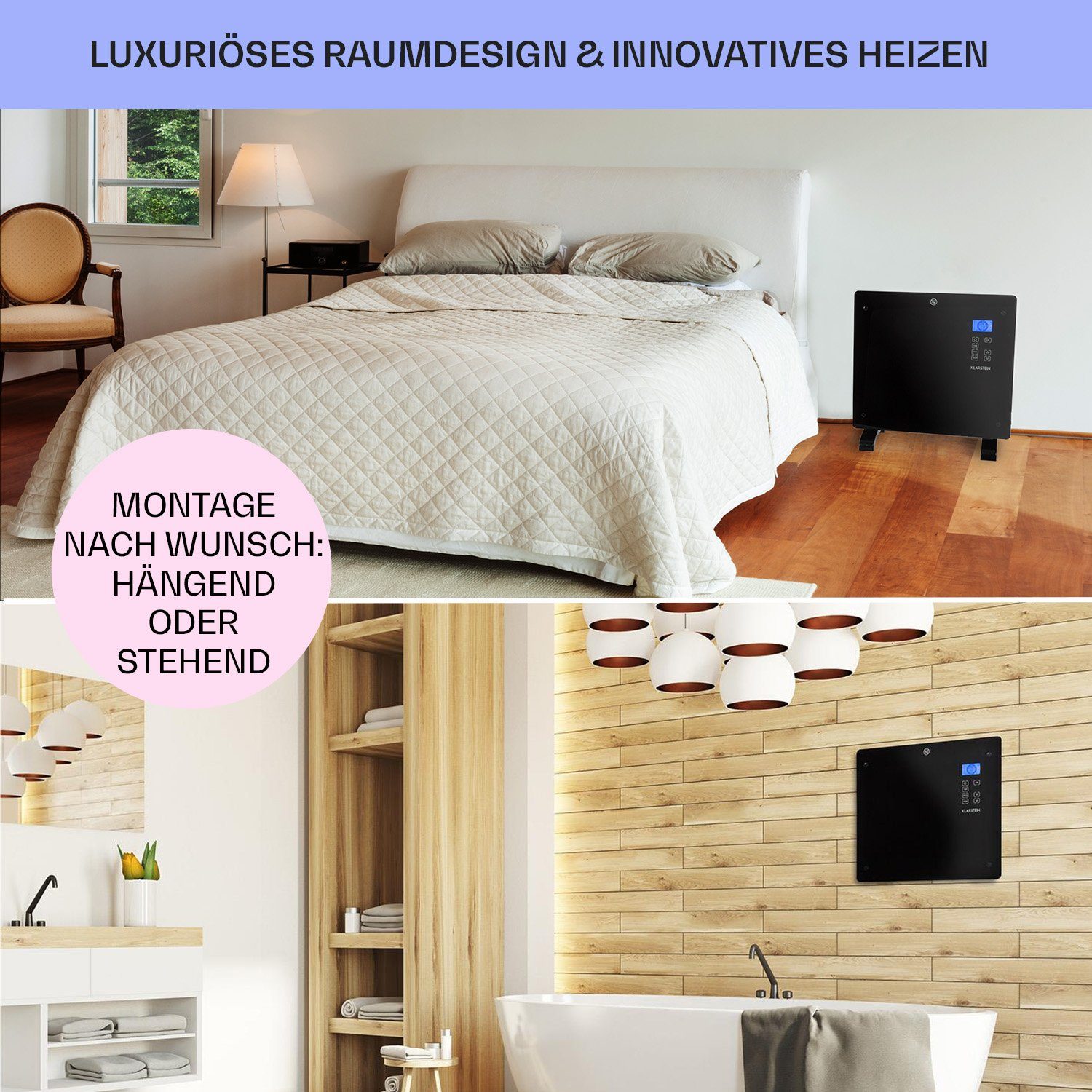 Klarstein Heizstrahler Norderney, 1000 W, Konvektorheizung elektrisch Elektrokoheizung energiesparend Heizkörper