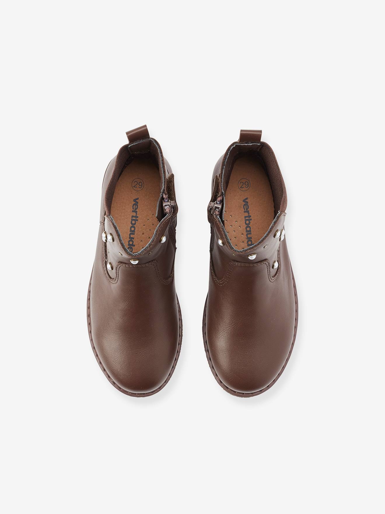 Boots fantaisie fille petit talon marron