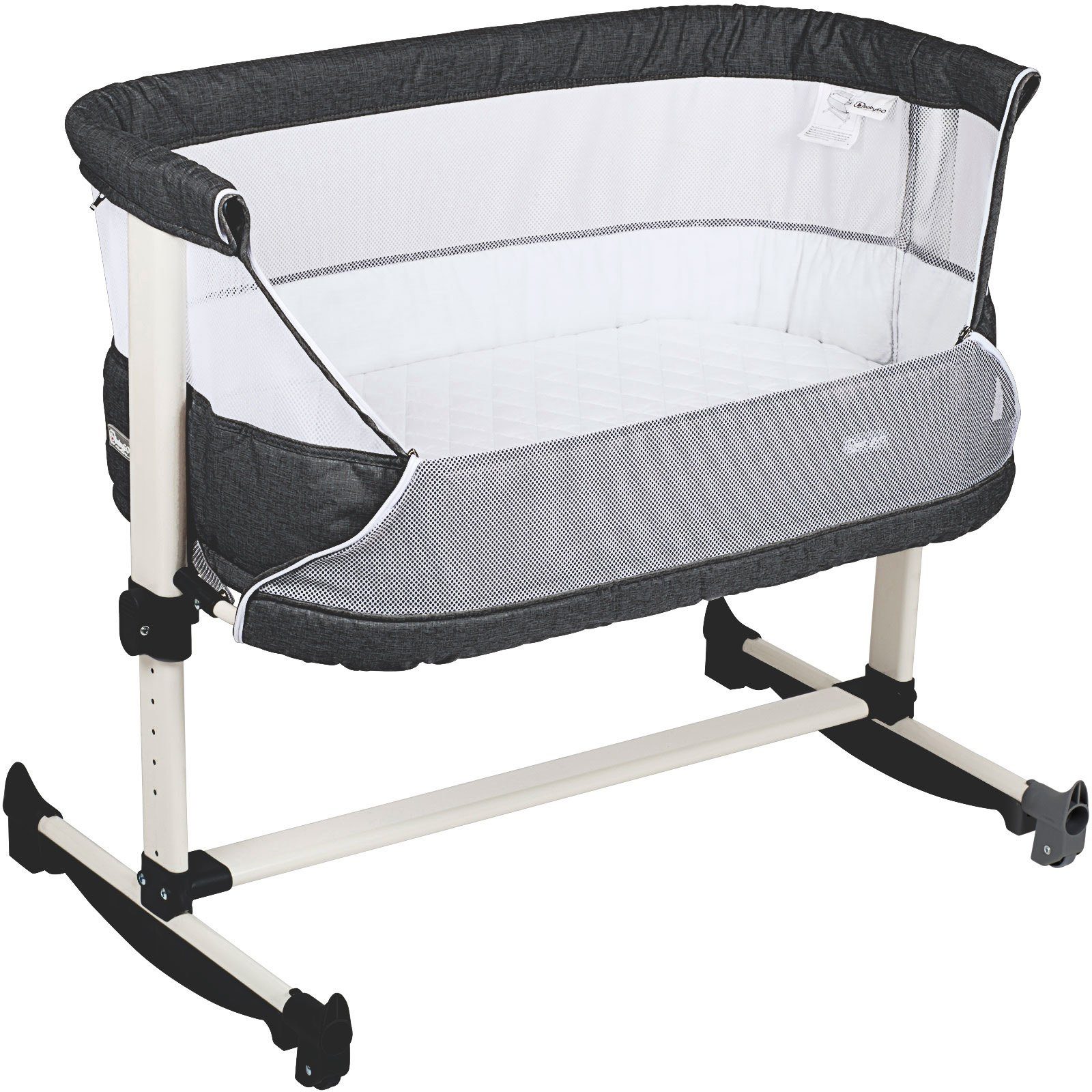 BabyGo Baby-Reisebett Vivaldi, dunkelgrau, mit Schaukelfunktion; auch als Beistellbett verwendbar