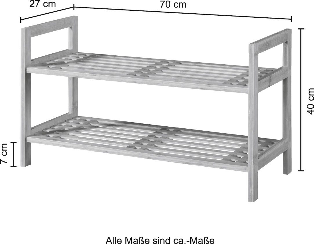 welltime Schuhregal Bambus, Breite 70 cm, Regal mit 2 Ablagen, Stapelregal aus Bambus