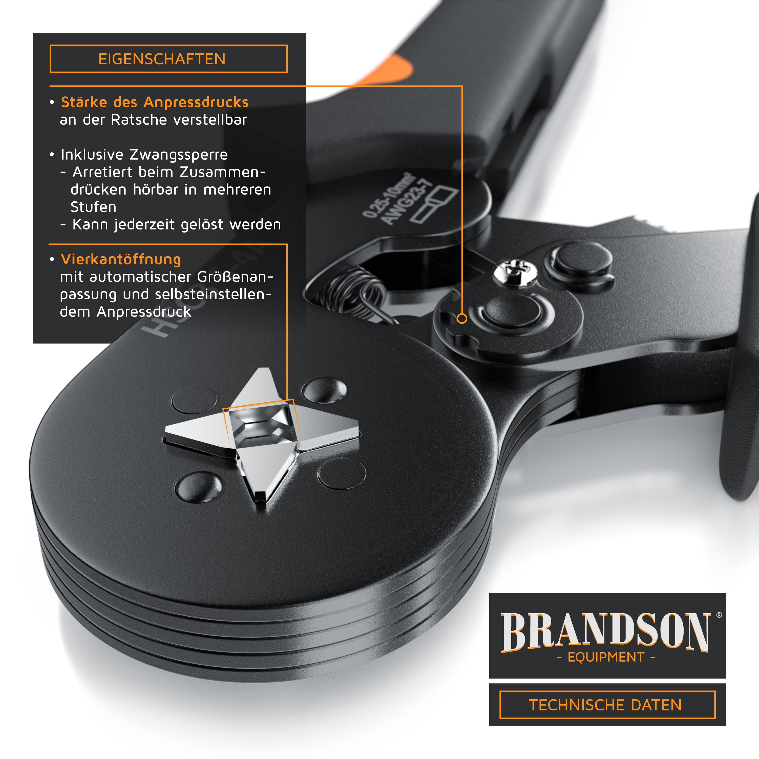 Brandson Abisolierzange, Crimpzange mit 1200 Aderendhülsen, Aderendhülsenzange 0,25mm² – 10mm²