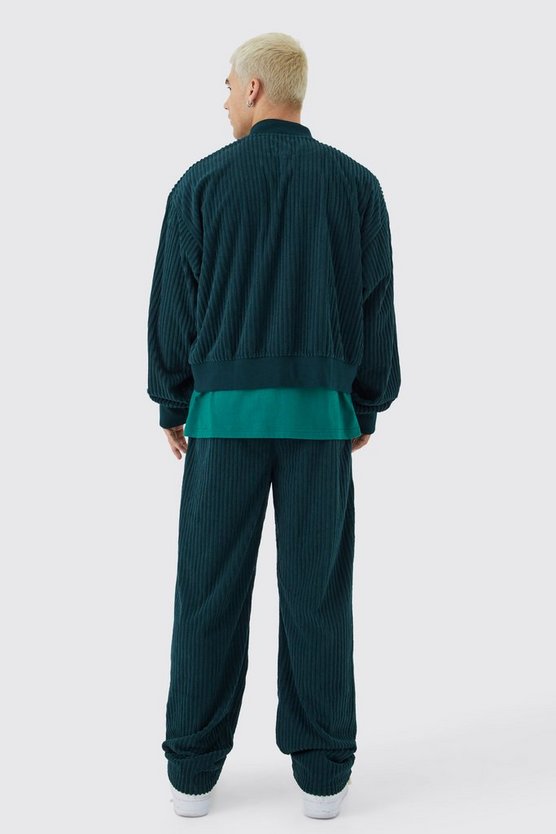 Kastige gerippte Bomberjacke & Hose mit lockerem Bund