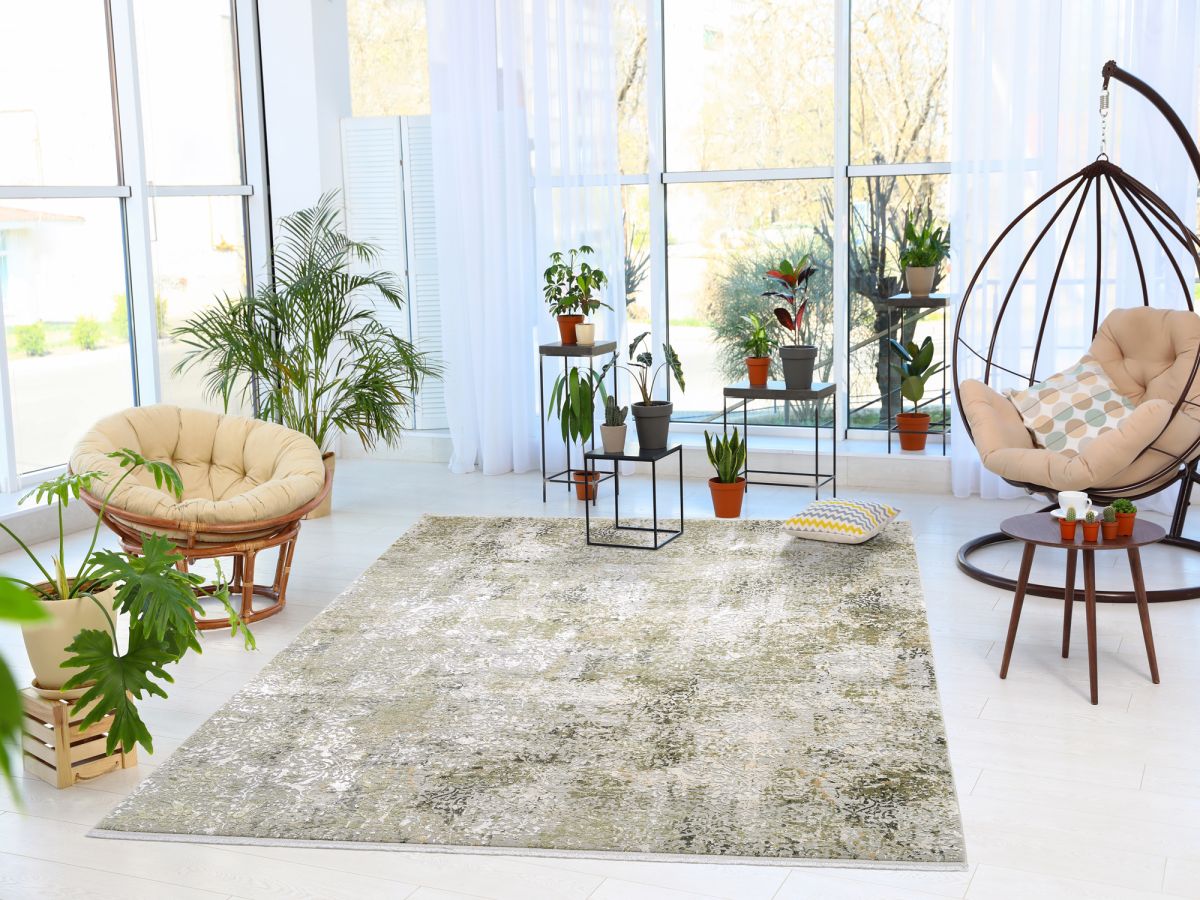 Interliving Webteppich L-8700 Grau Grün 67 x 130 cm