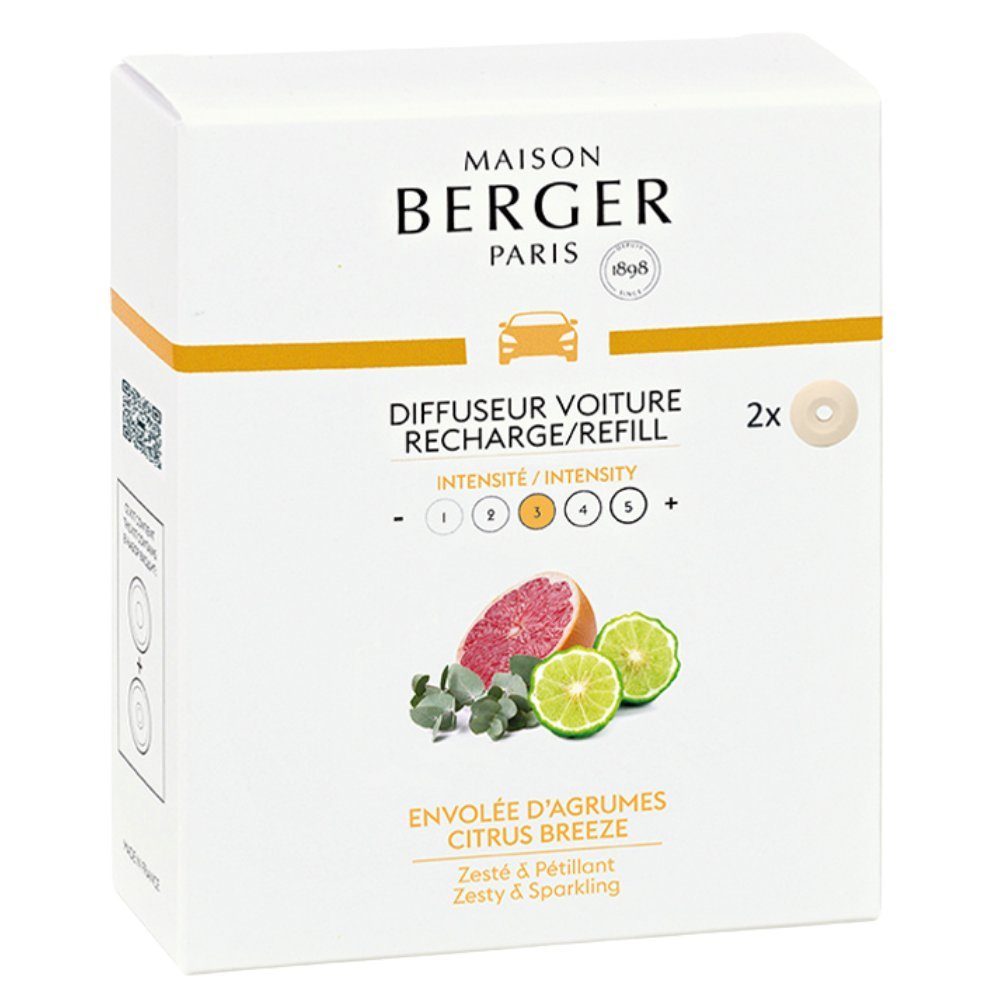 MAISON BERGER PARIS Diffuser Autoduft Refill Set - 2 Stück Pikante Zitrusfrische - Keramik zum Nachfüllen für Maison Berger Paris Autoduft Diffuser, 2er Pack Keramik-Nachfüllungen für den Auto-Diffusor von Maison Berger