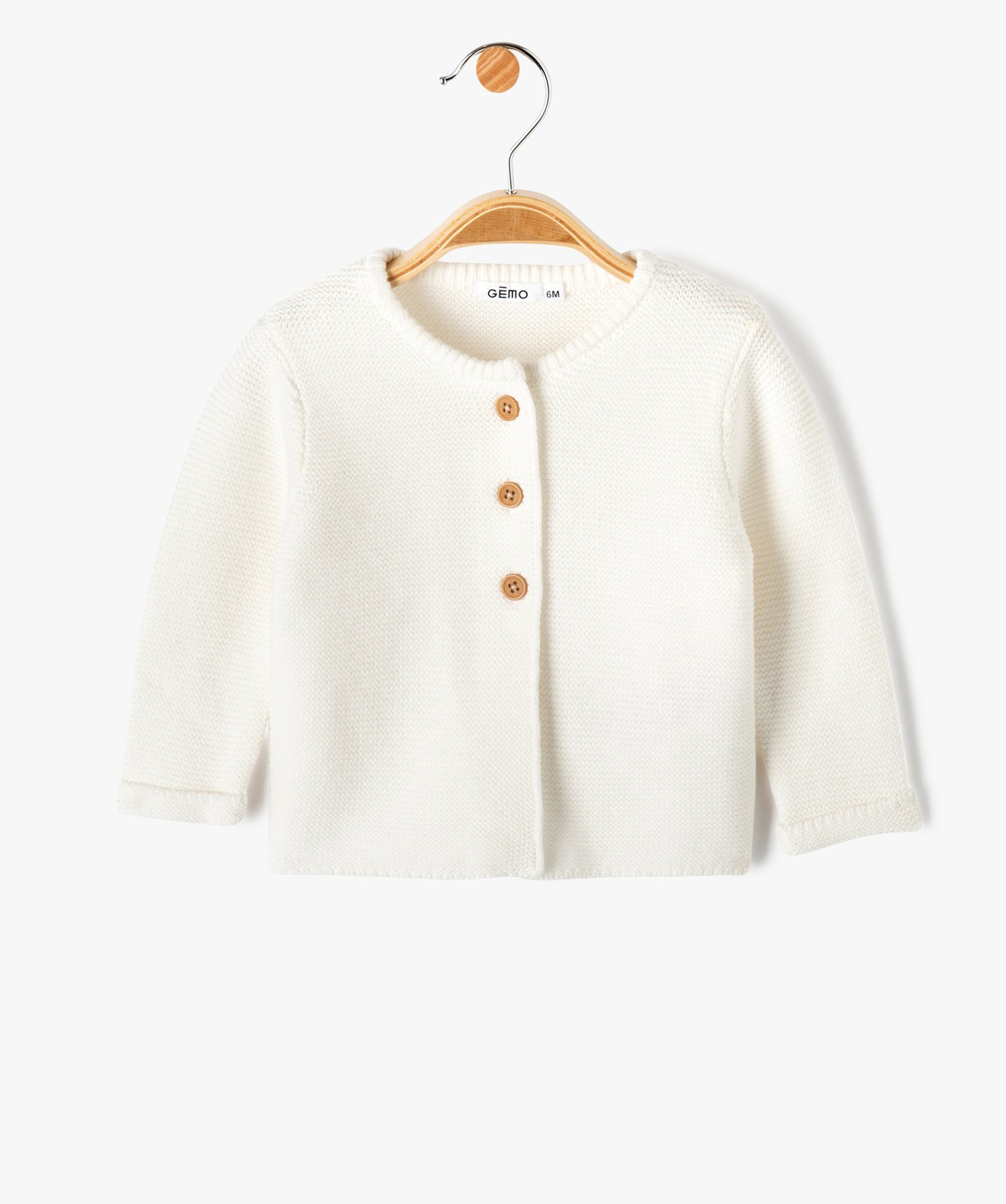 Gilet bébé à col rond en maille tricotée ecru | GEMO