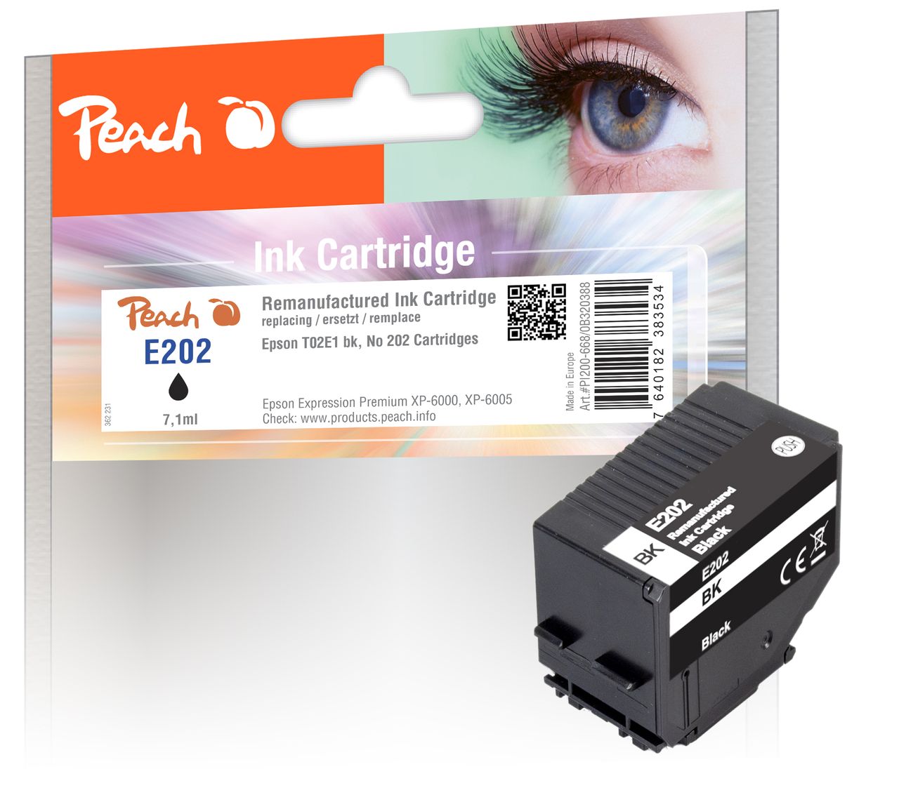Peach Tintenpatrone schwarz ersetzt Epson T02E1, No. 202 bk