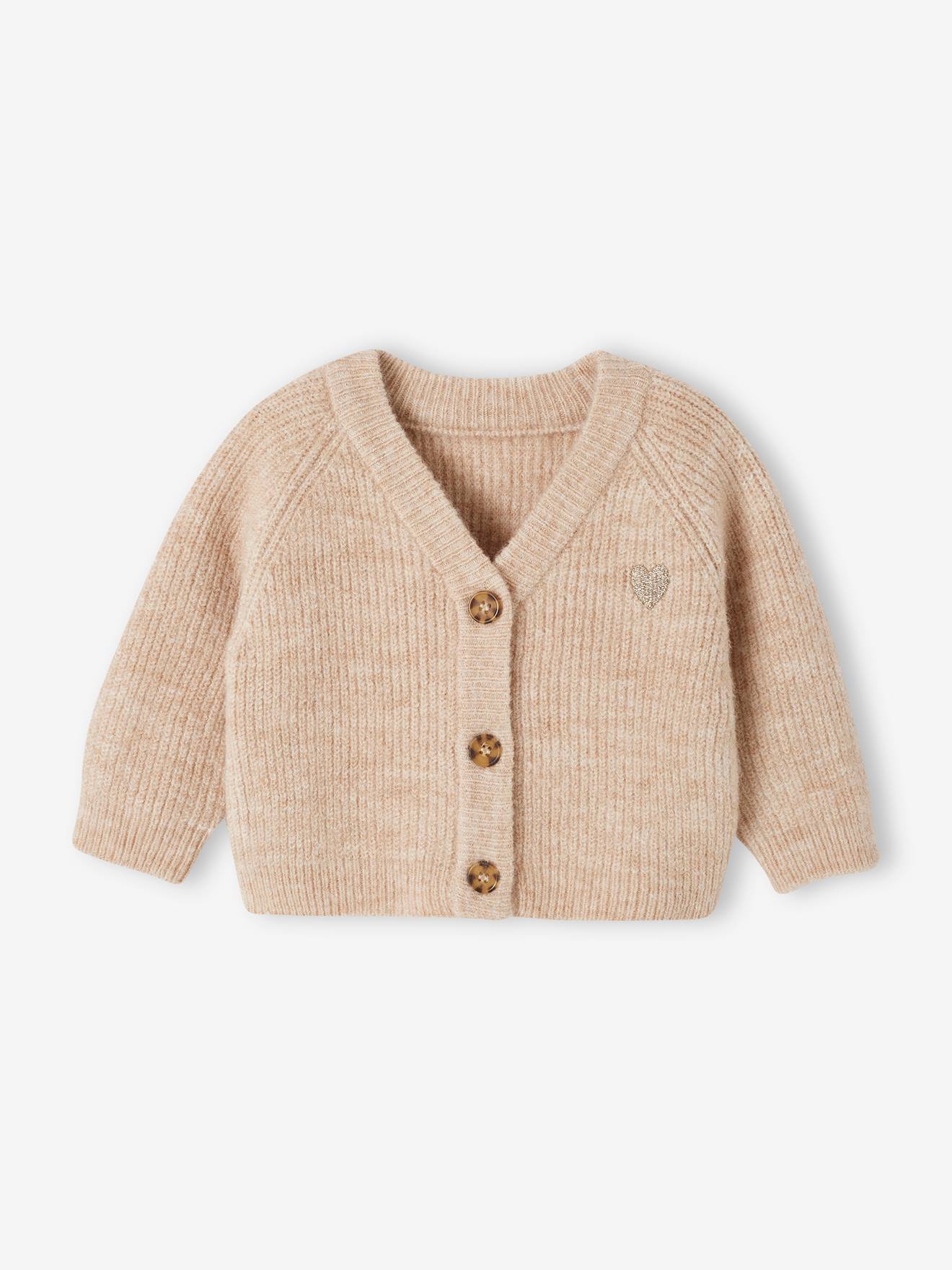 Gilet bébé en côtes perlées beige