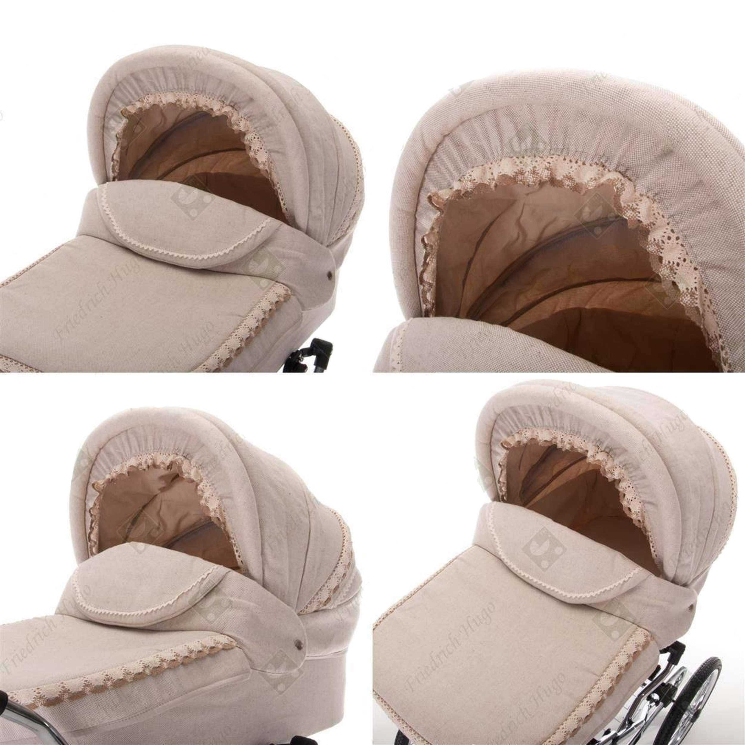Friedrich Hugo baby's moving art Kombi-Kinderwagen Natureline, 3 in 1, Kombikinderwagen, Federung 4-fach, Liegeposition verstellbar, Kombihaube für Babywanne und Buggy, Fußverdeck, 78 x 37 cm (Länge x Breite), mehrstufig verstellbare Fußstütze, 5-Pun